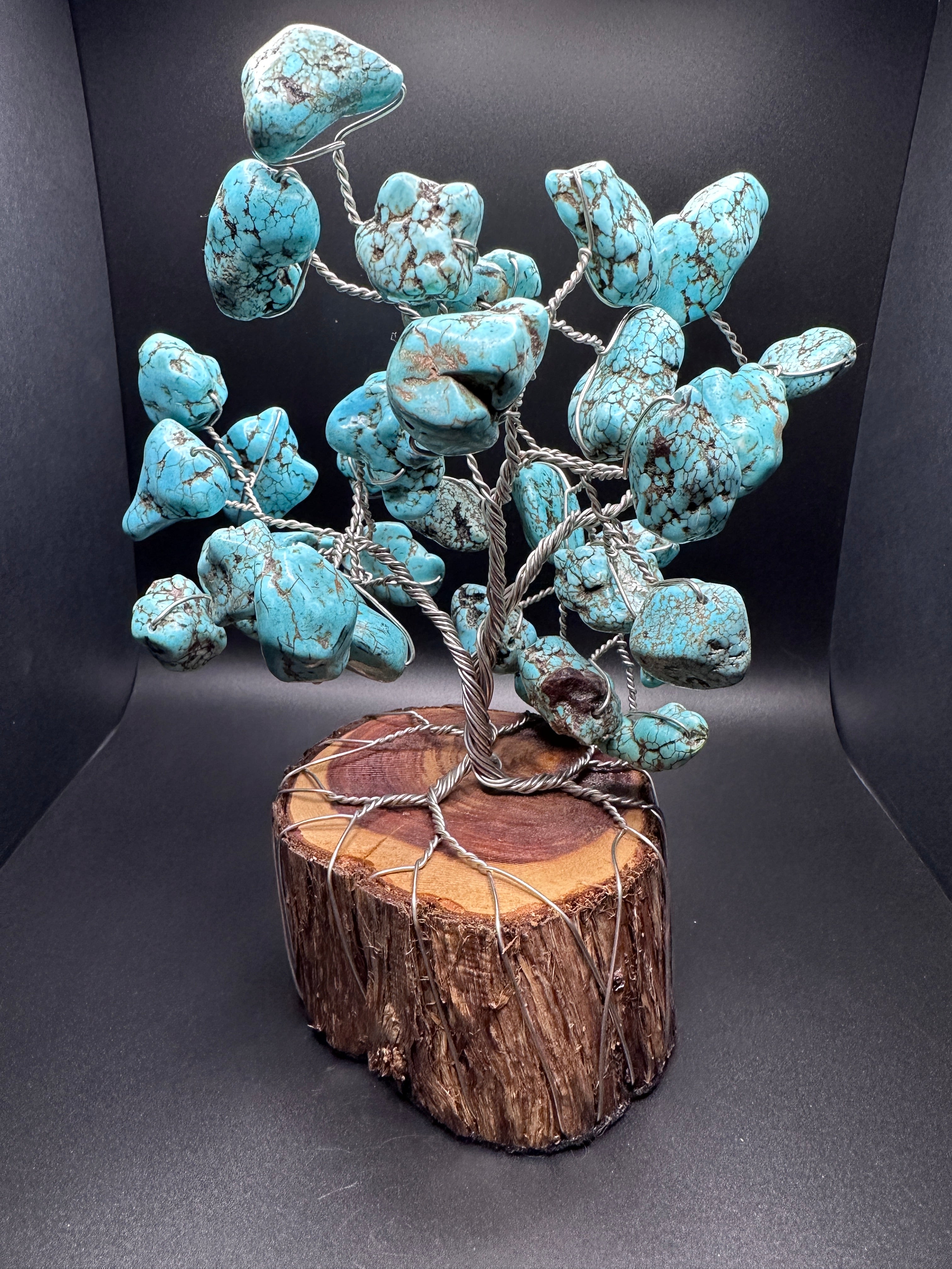 Blue Magnesite Wire Tree Sculpture