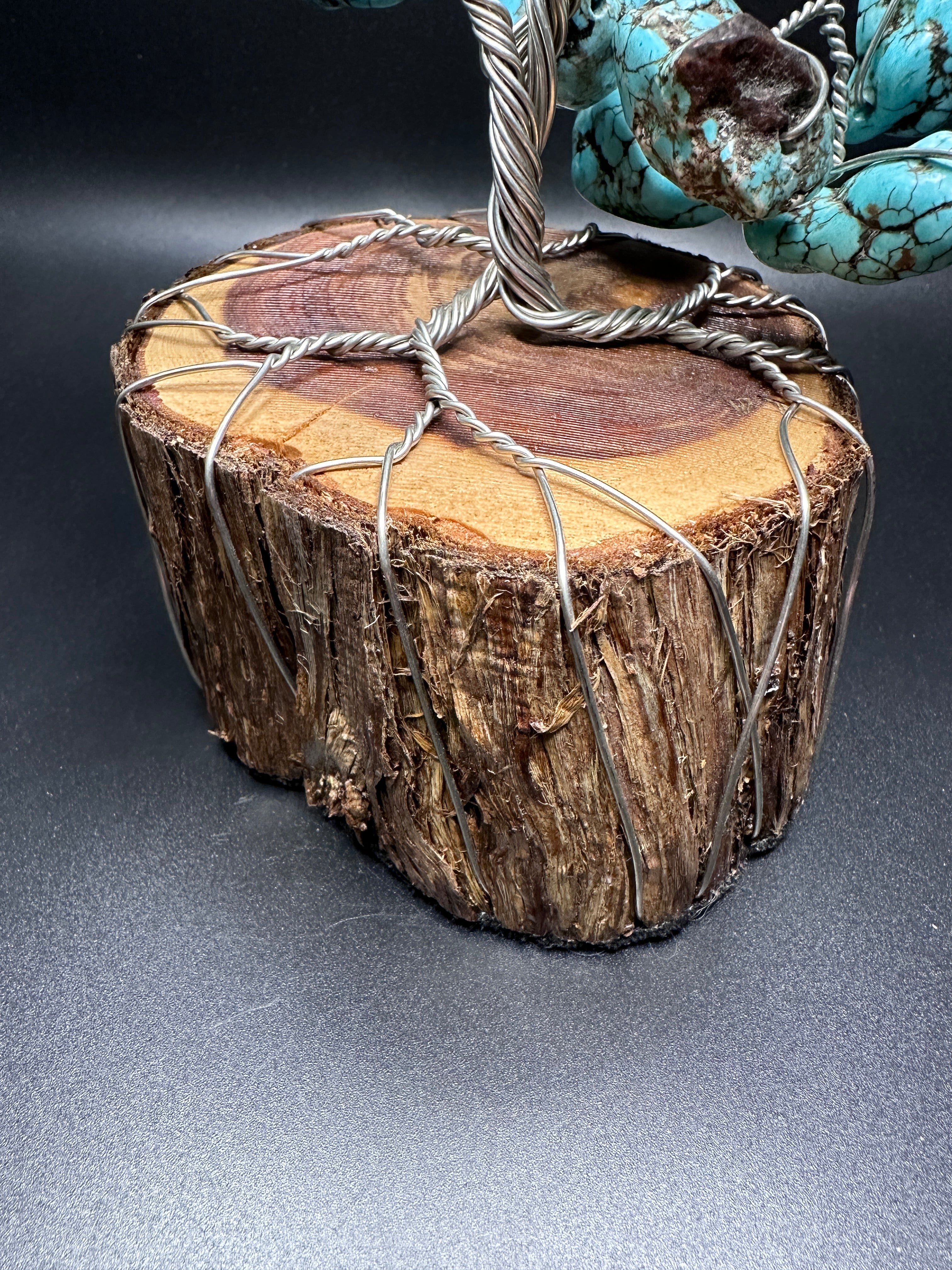 Blue Magnesite Wire Tree Sculpture