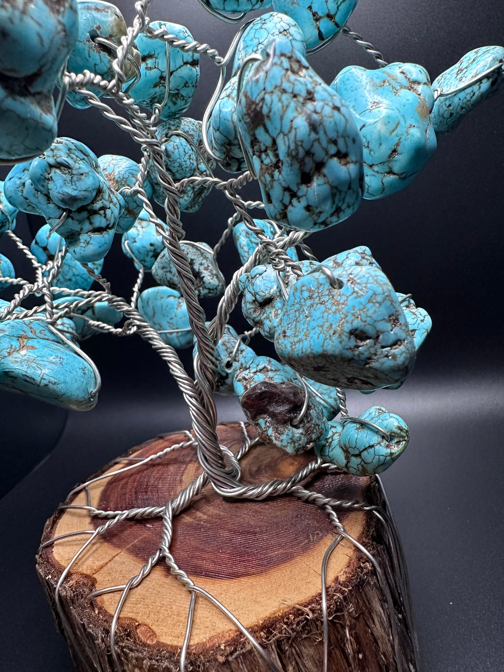 Blue Magnesite Wire Tree Sculpture