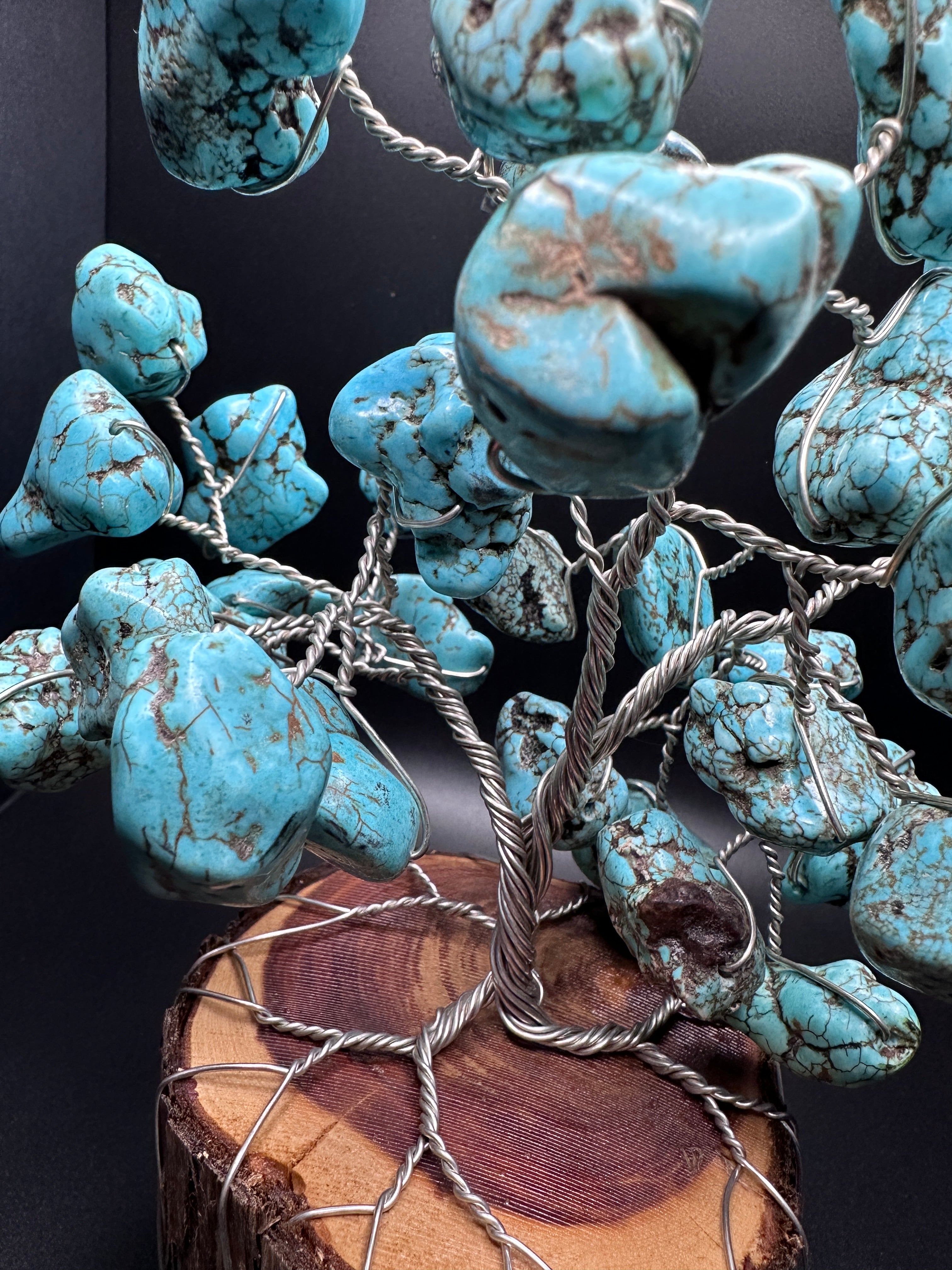 Blue Magnesite Wire Tree Sculpture