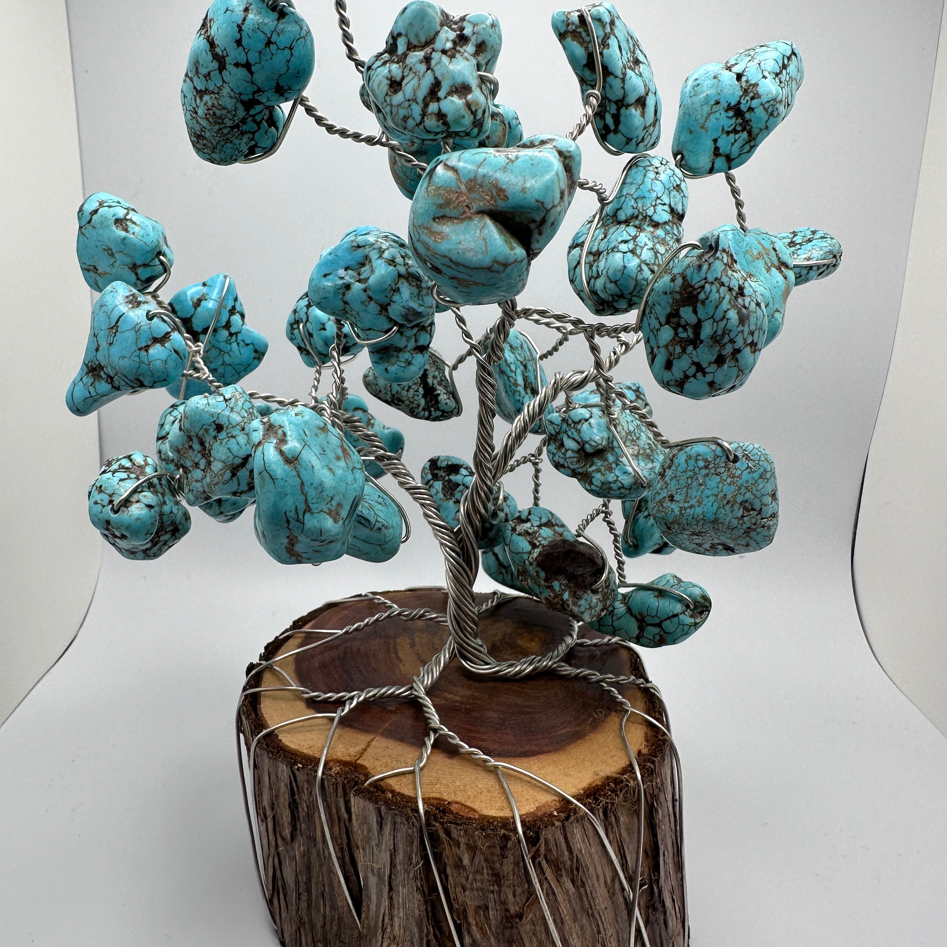 Blue Magnesite Wire Tree Sculpture