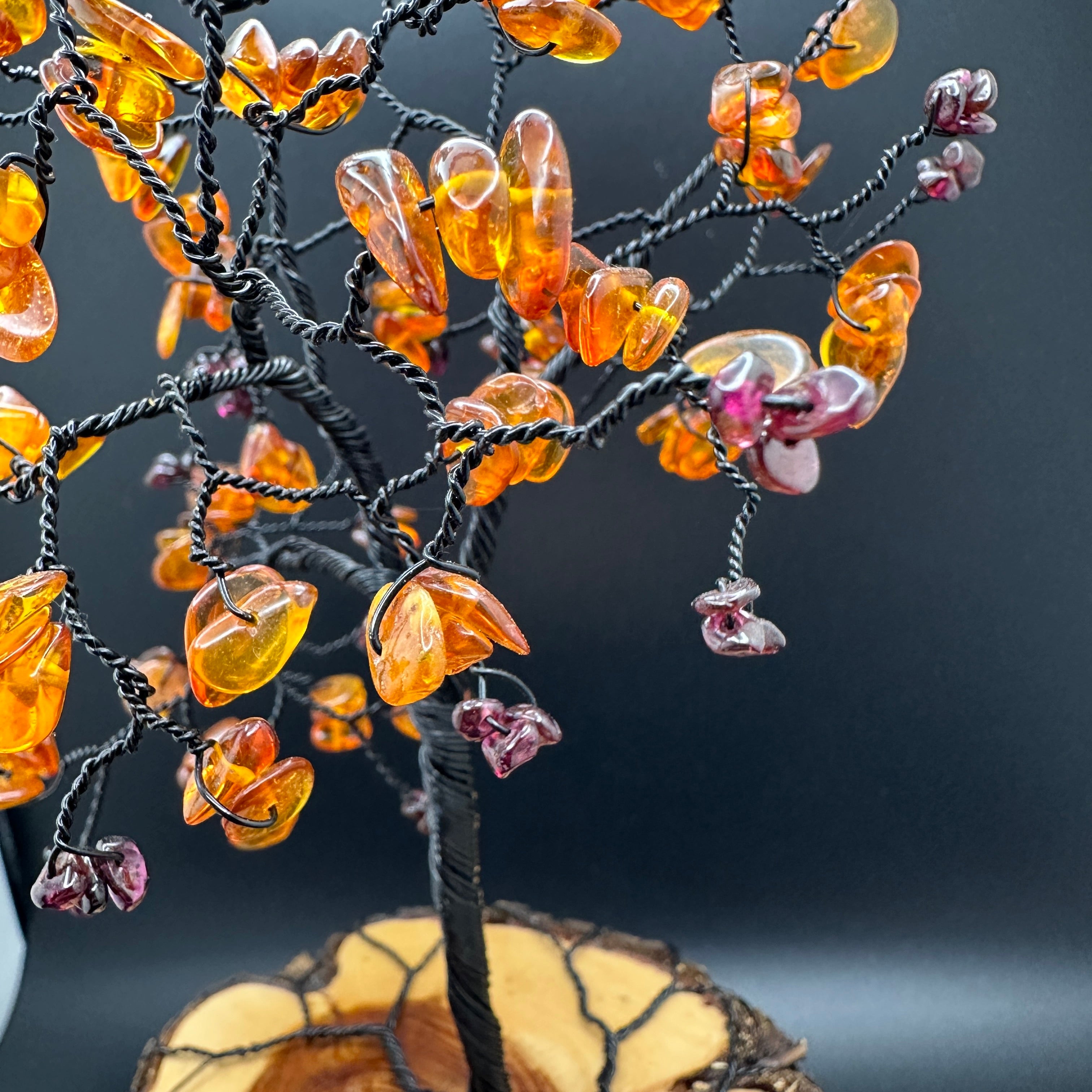 Garnet and Amber Wire Tree Sculpture