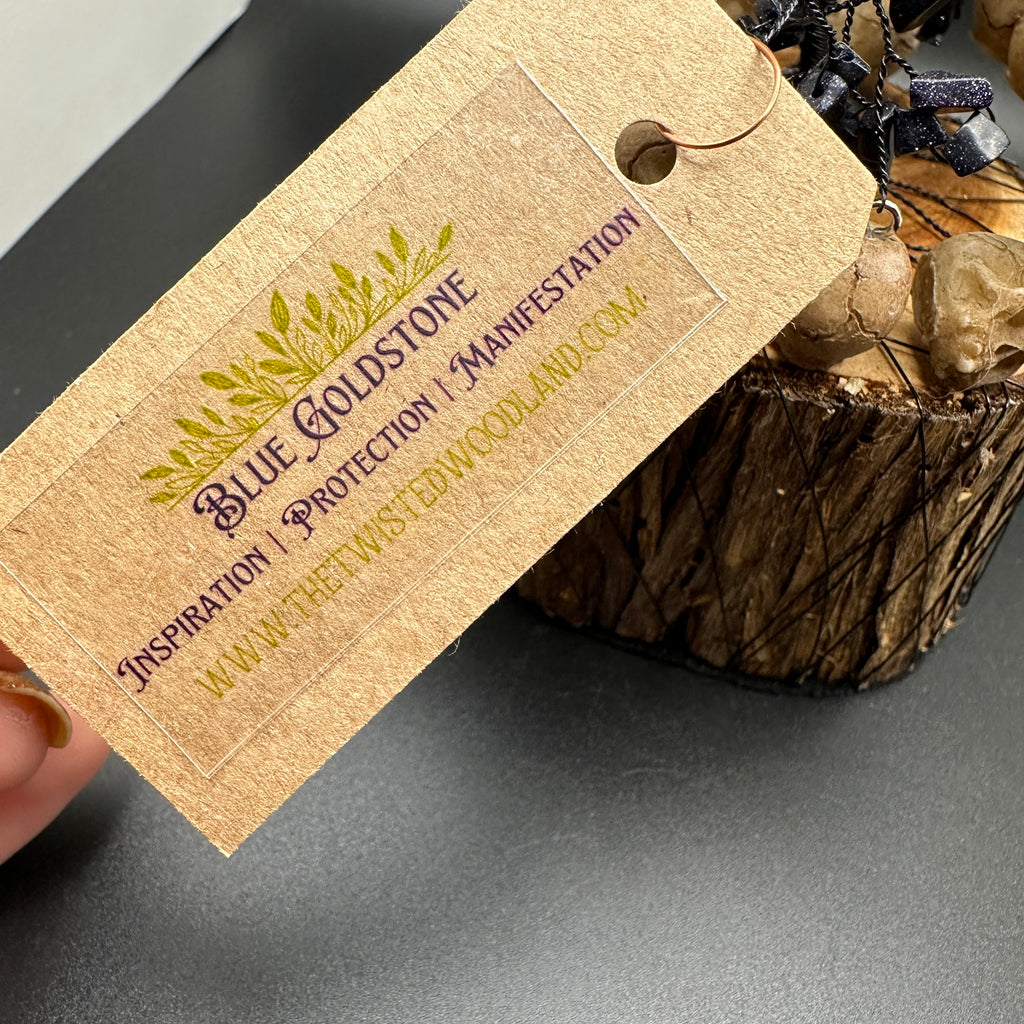 Blue Goldstone and Skull Wire Tree Sculpture