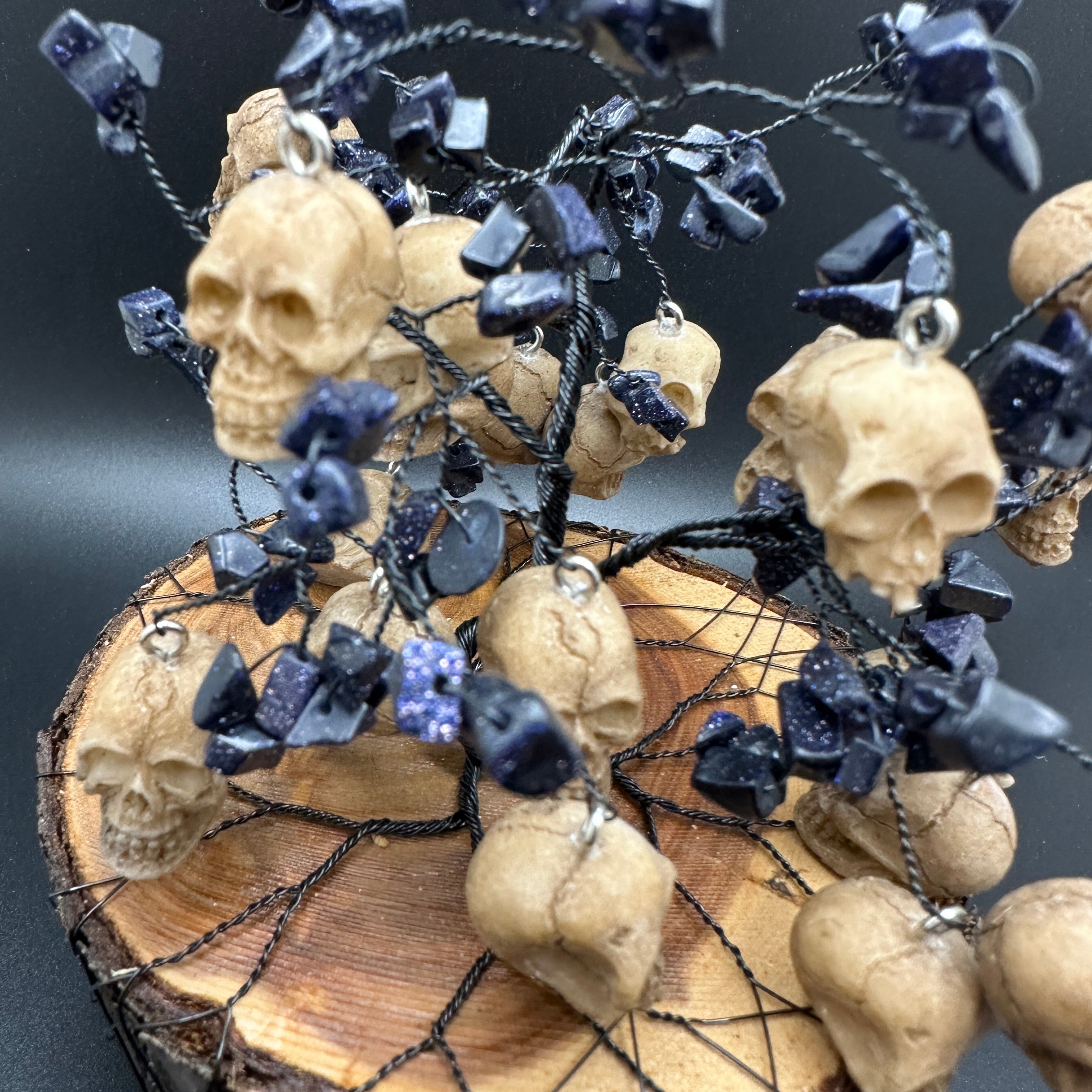 Blue Goldstone and Skull Wire Tree Sculpture