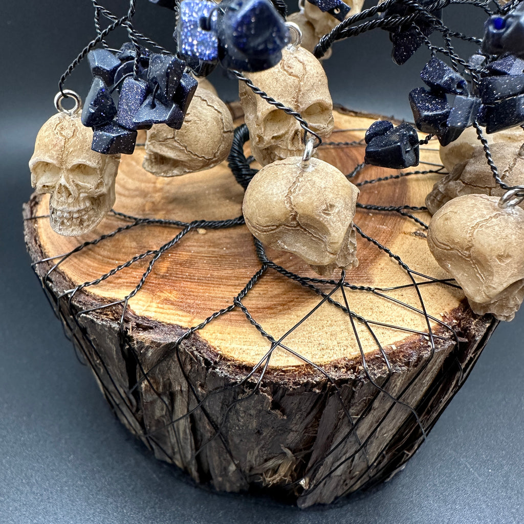 Blue Goldstone and Skull Wire Tree Sculpture