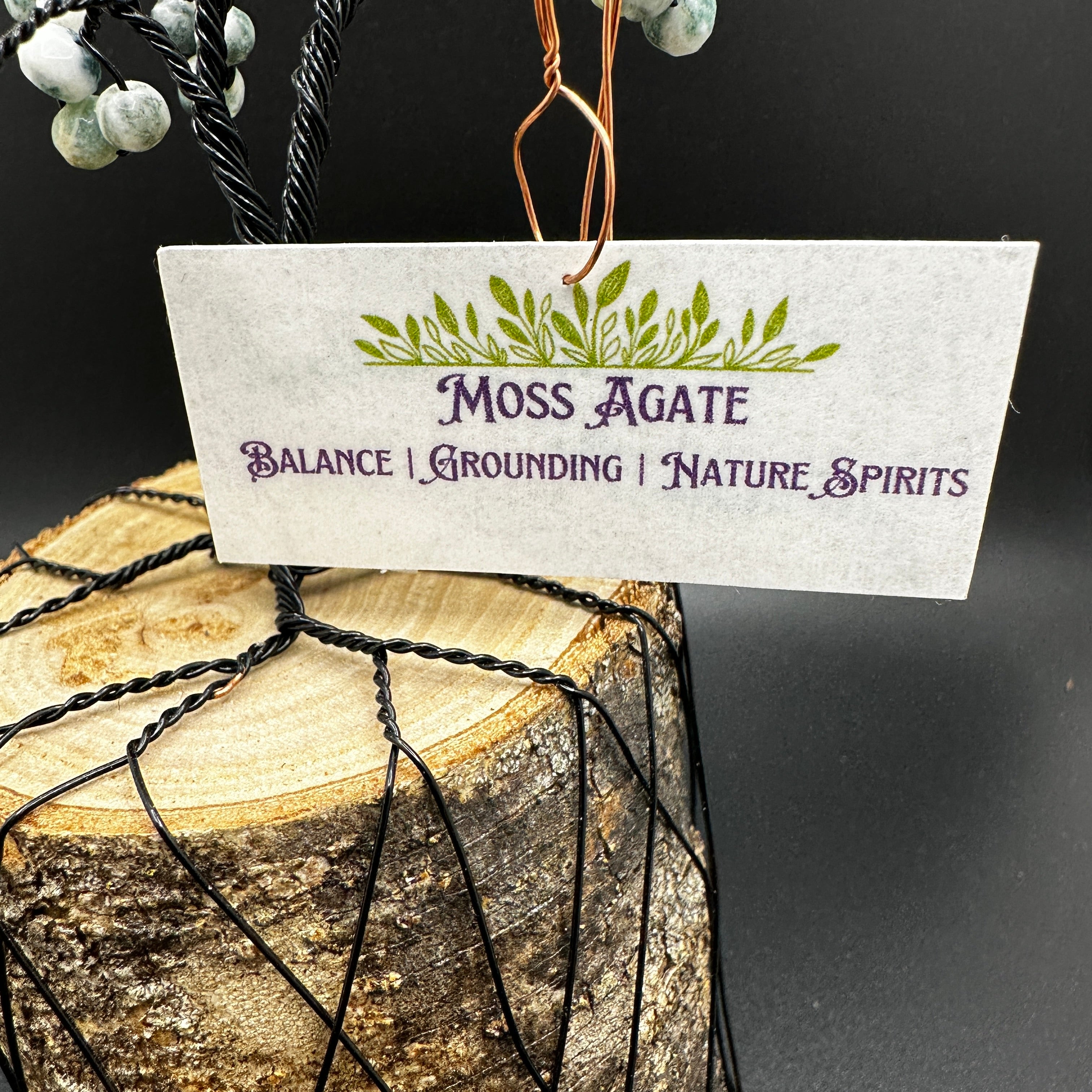Moss Agate Wire Tree Sculpture