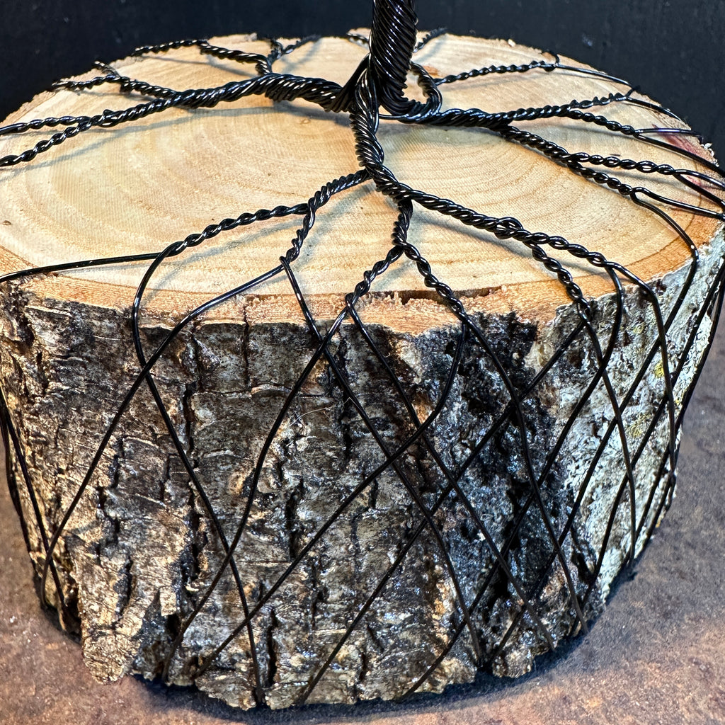 Red, Blue, Yellow Variegated Tiger Eye Wire Tree Sculpture