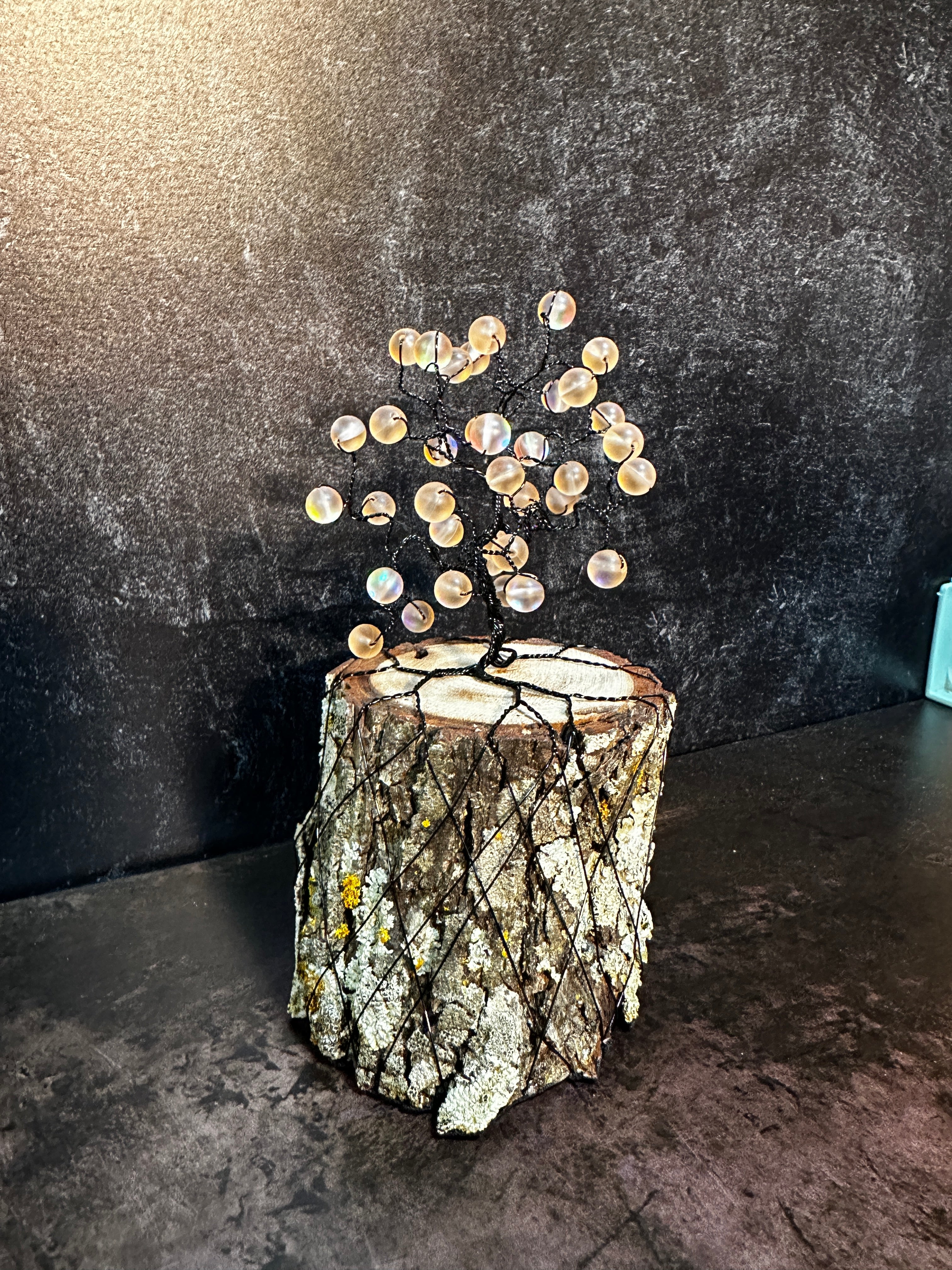 Peach Iridescent Orb Wire Tree Sculpture