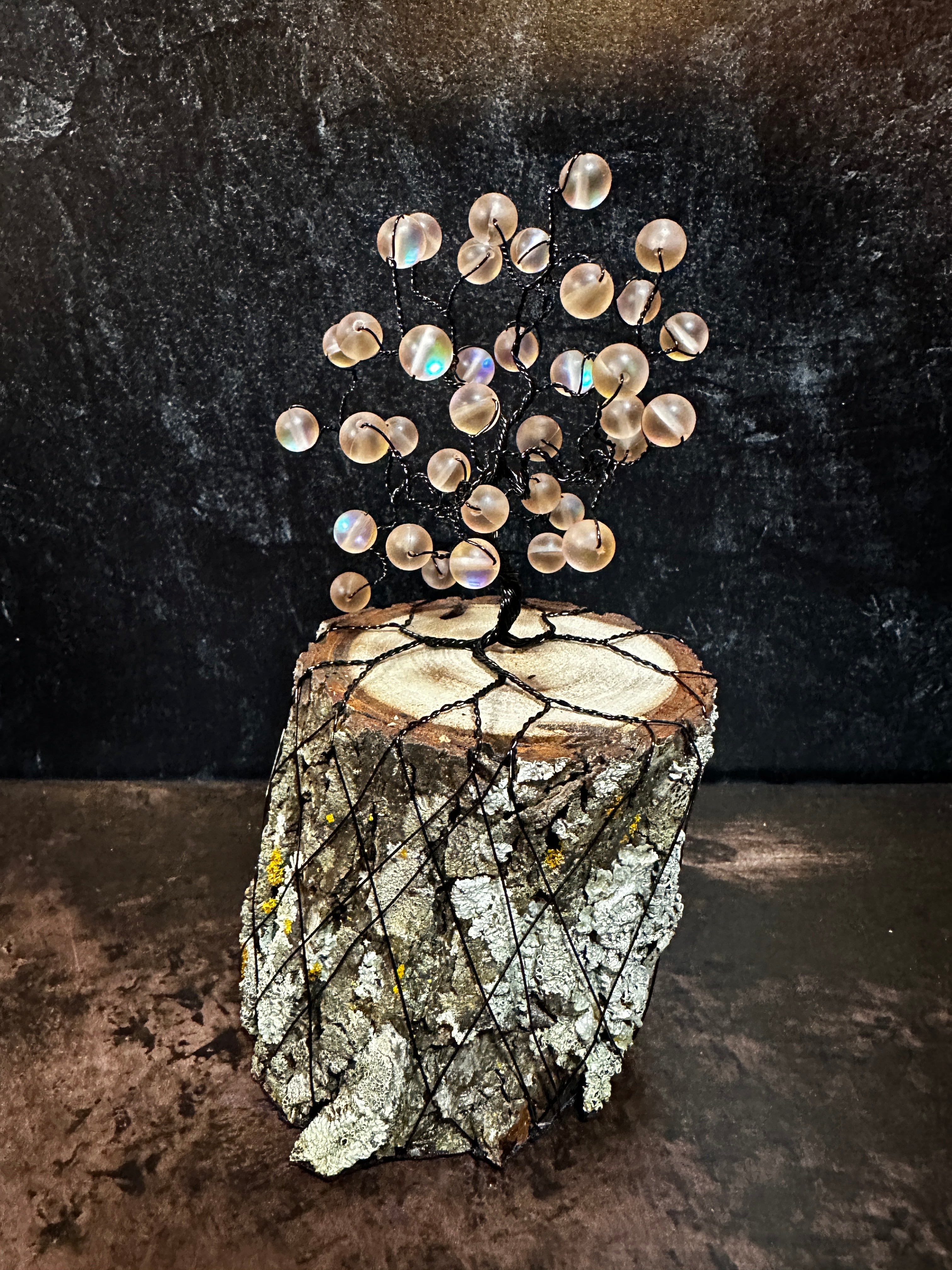 Peach Iridescent Orb Wire Tree Sculpture