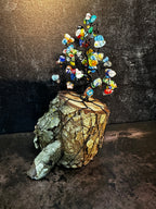 Glass Lamp Work Colorful Wire Tree Sculpture