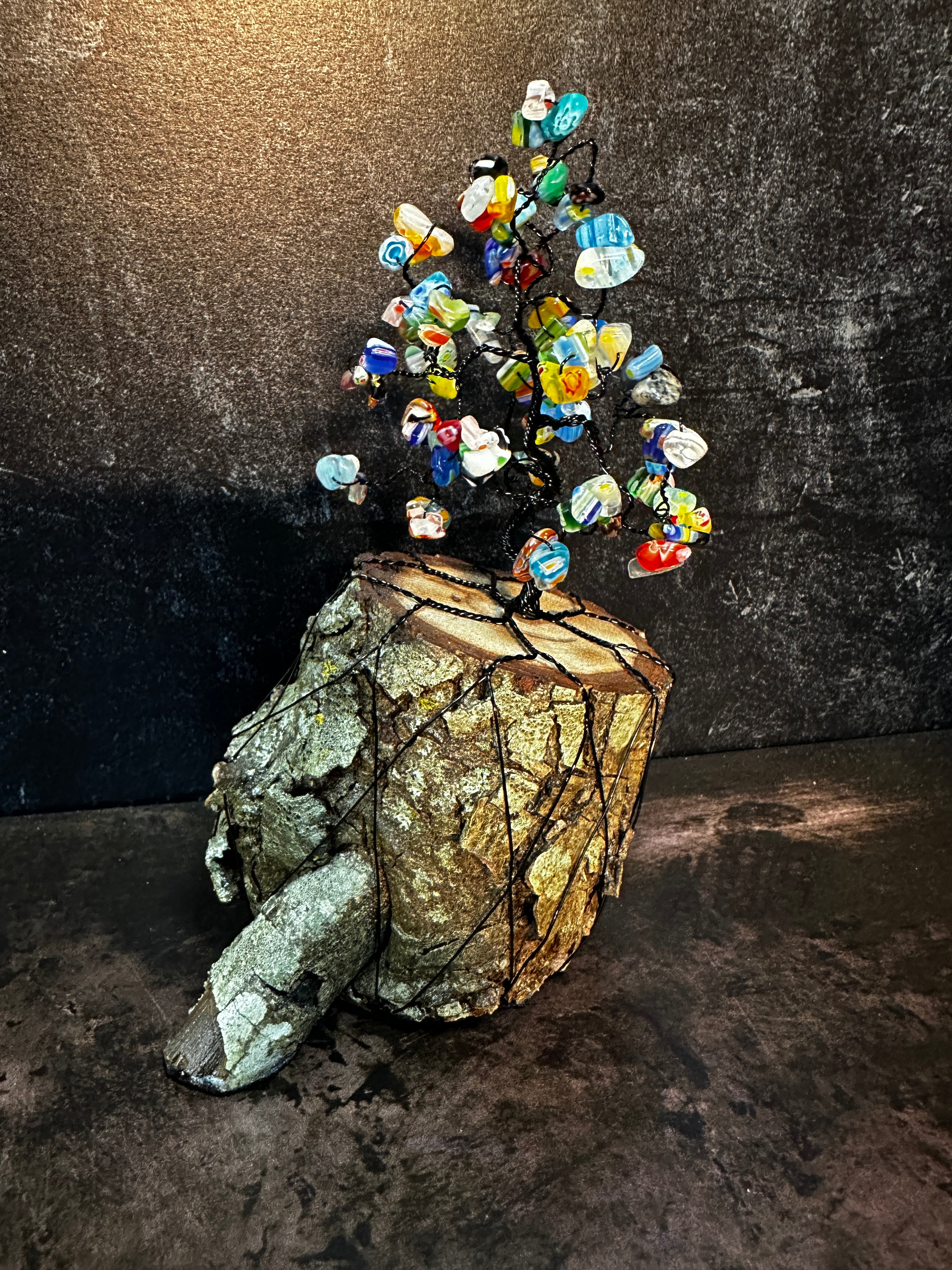 Glass Lamp Work Colorful Wire Tree Sculpture