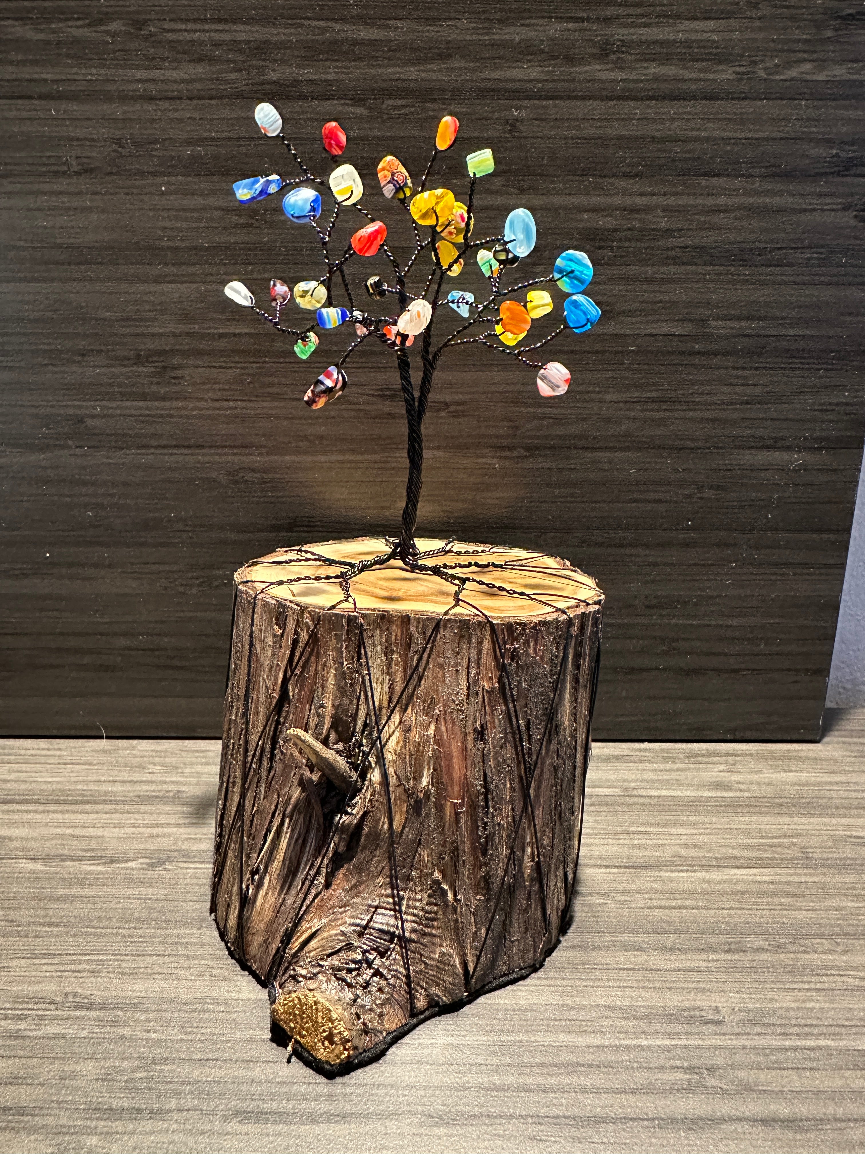 Joy - Glass Lamp Work Colorful Wire Tree Sculpture