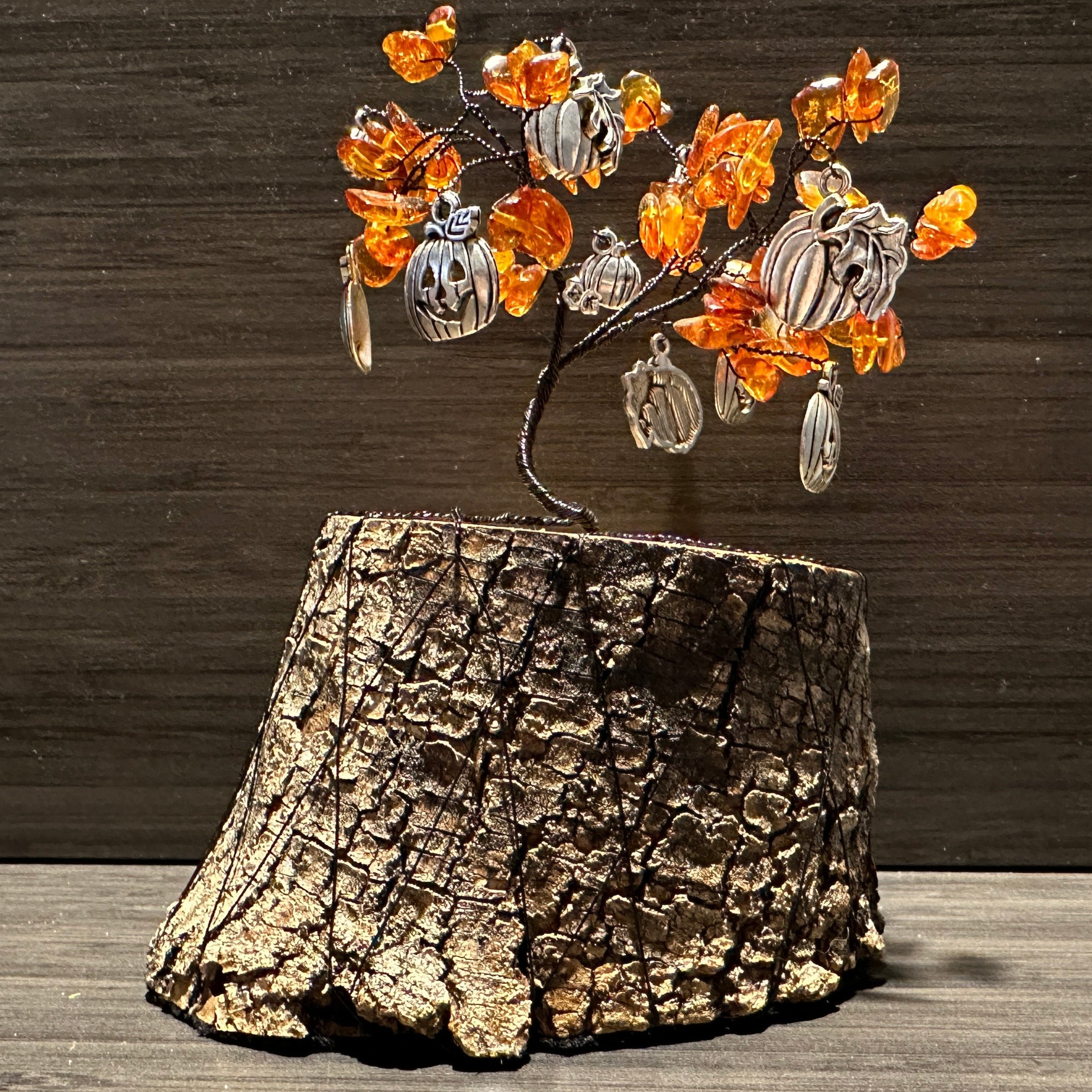 Spice - Natural Amber and Pumpkin Charm Wire Tree Sculpture