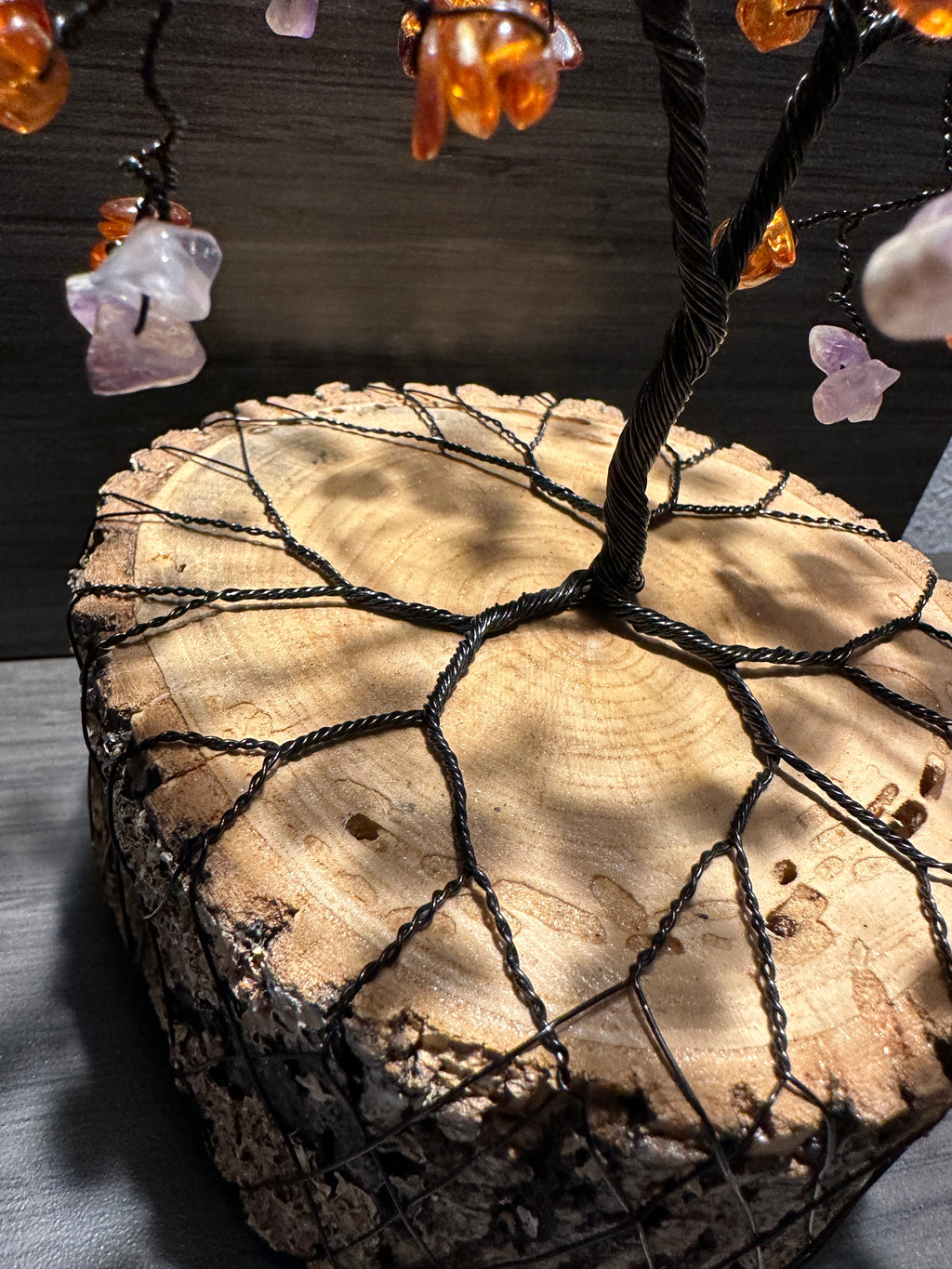 Pansy - Amber and Amethyst Wire Tree Sculpture