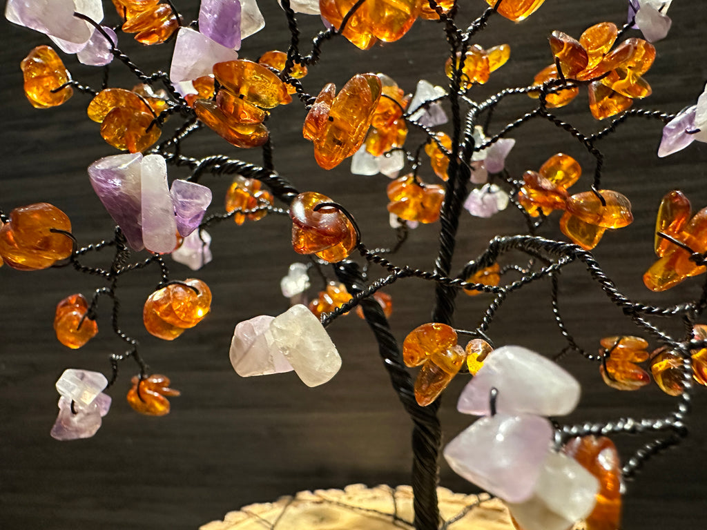 Pansy - Amber and Amethyst Wire Tree Sculpture
