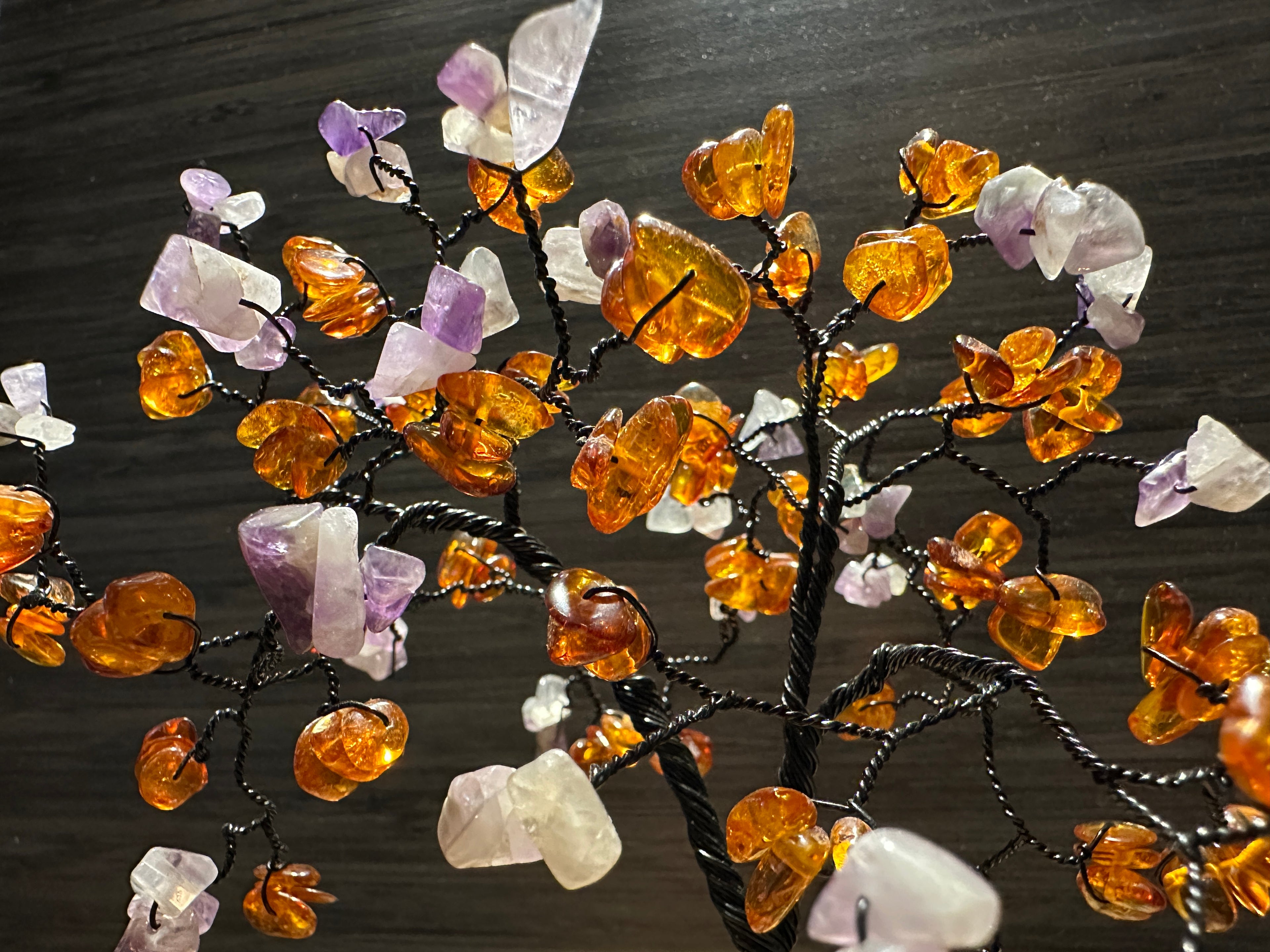 Pansy - Amber and Amethyst Wire Tree Sculpture