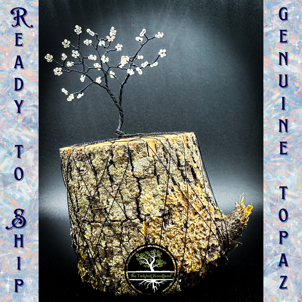 White Topaz Wire Tree Sculpture