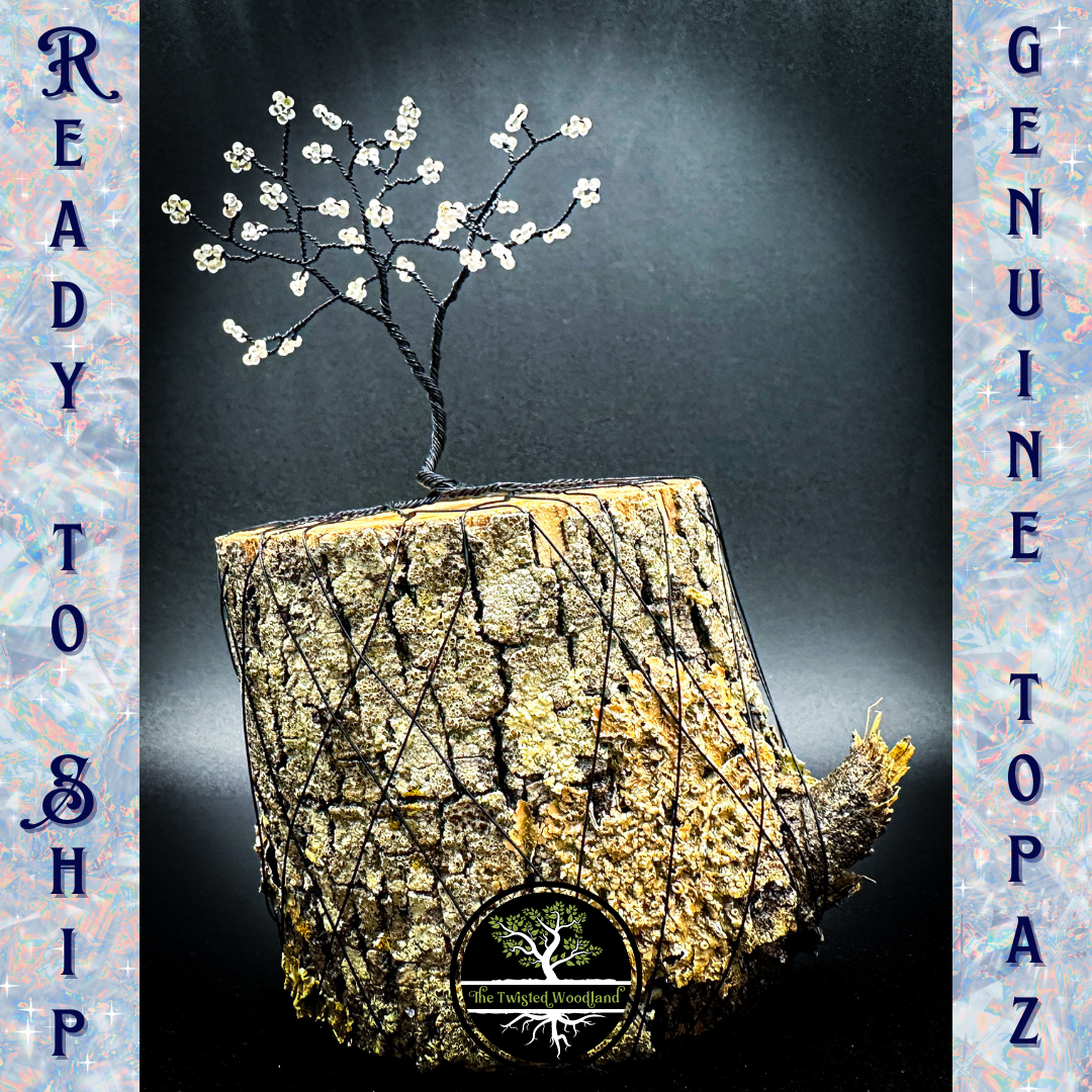 White Topaz Wire Tree Sculpture