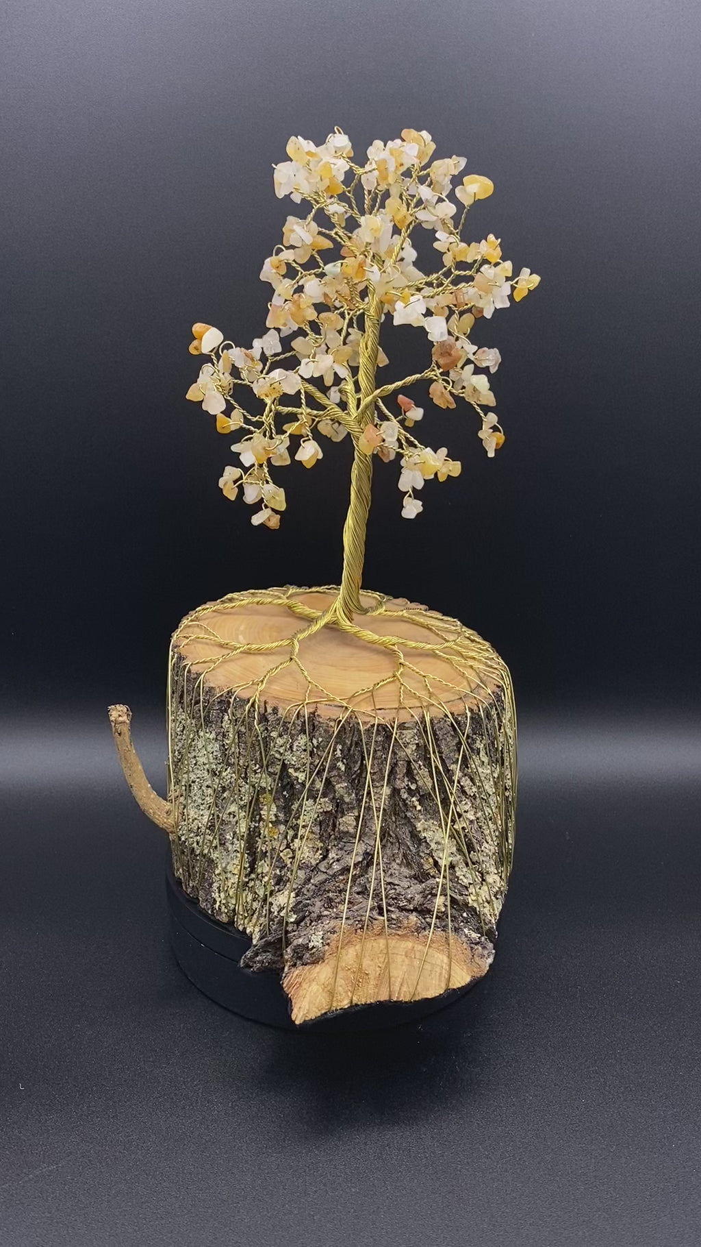 Golden Jade Wire Tree Sculpture on Brass Wire