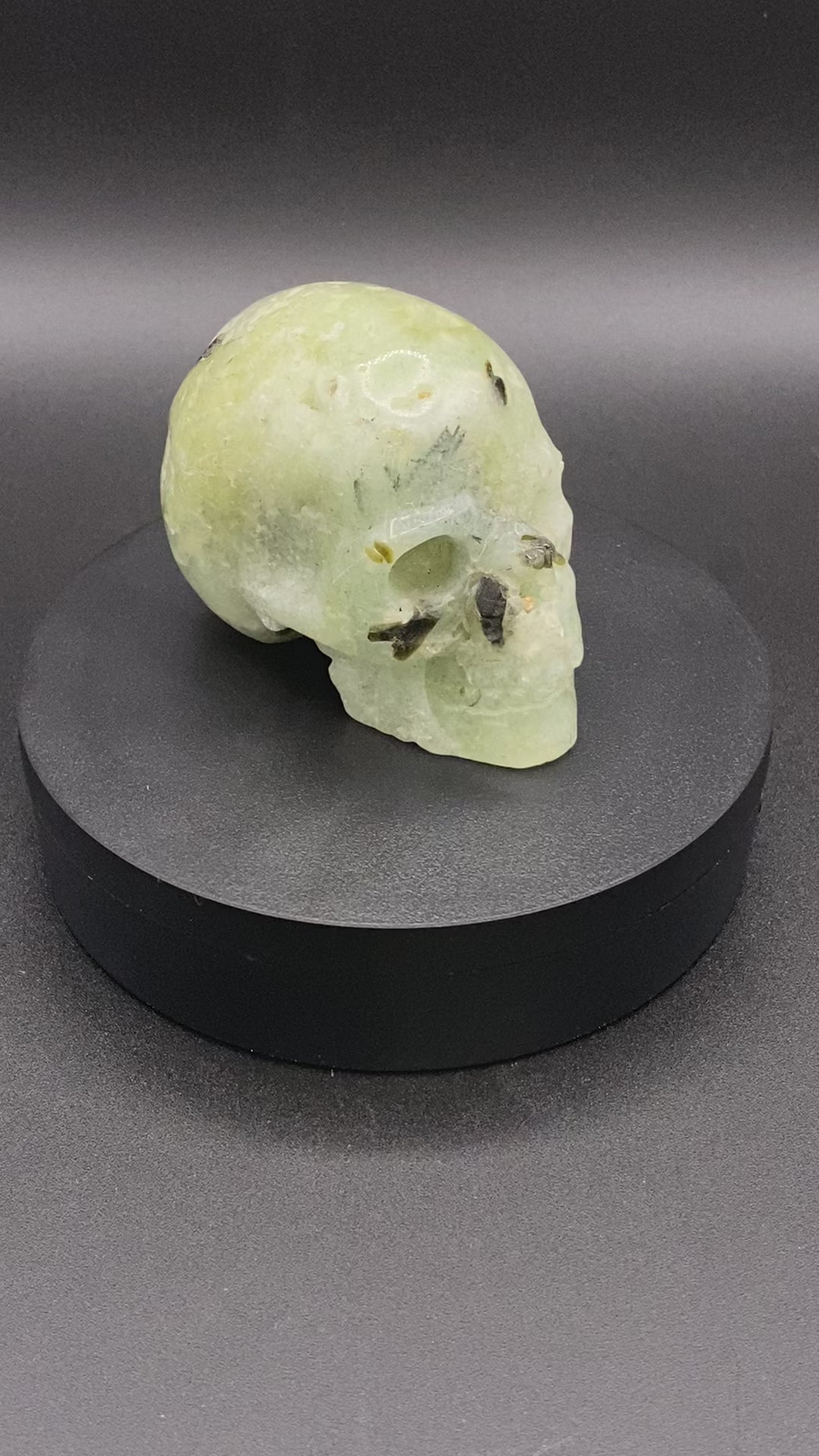Prehnite Skull Carving with Druzies