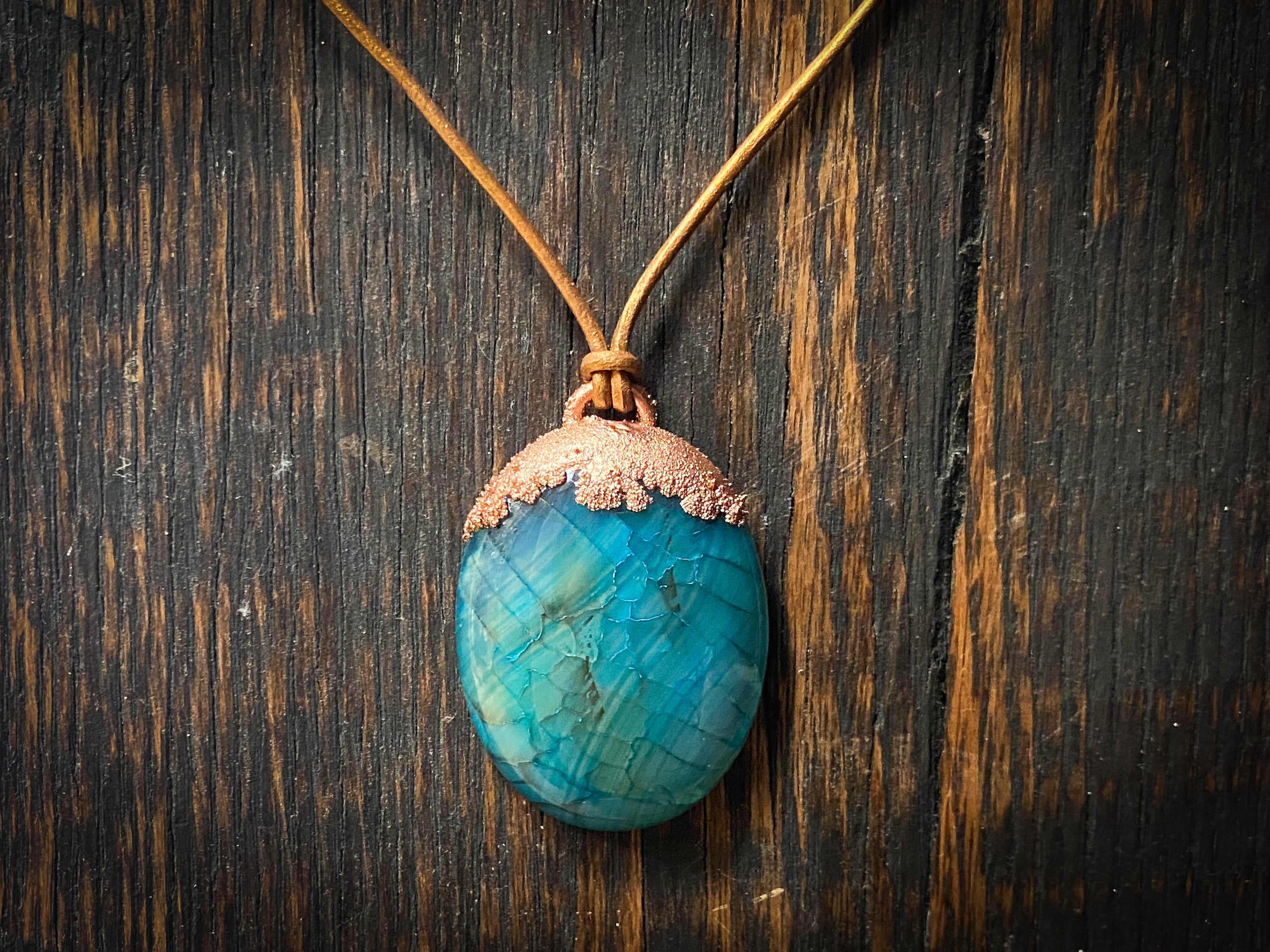 Dragon Vein Agate Copper Electroformed Pendant Necklace