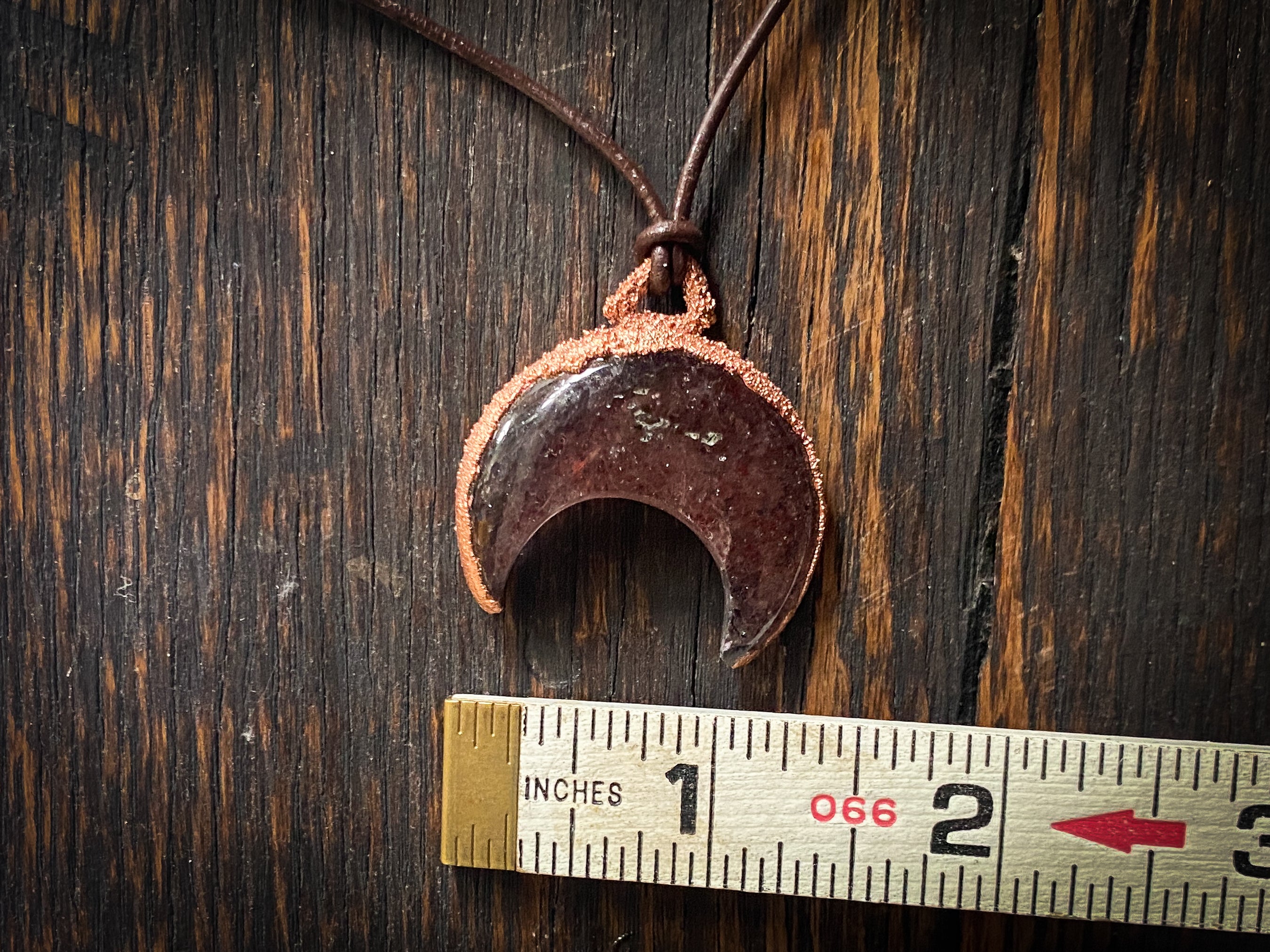 Strawberry Quartz Crescent Moon Copper Electroformed Necklace