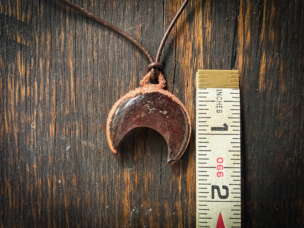 Strawberry Quartz Crescent Moon Copper Electroformed Necklace