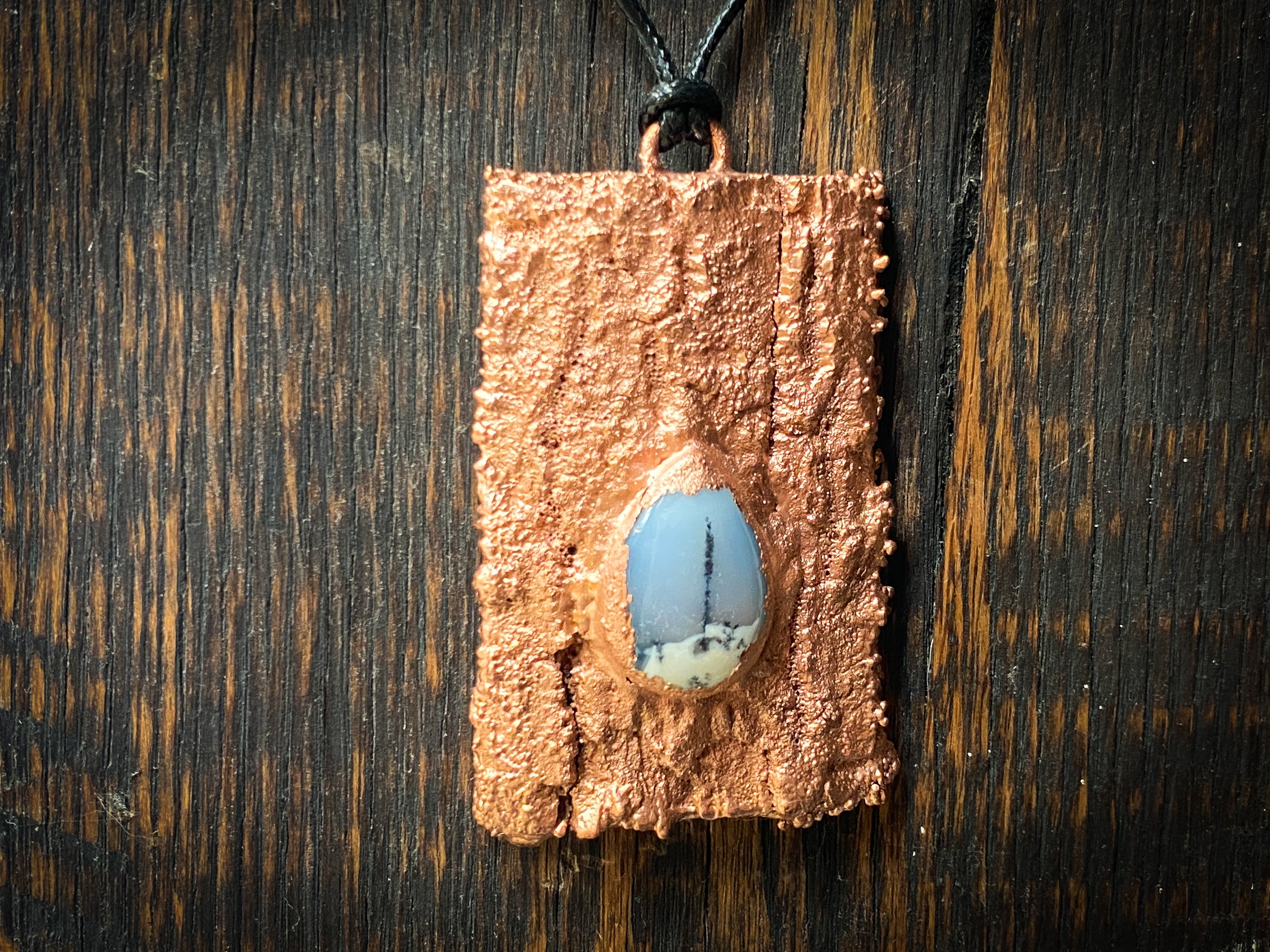 Dendritic Agate Copper Electroformed Live Oak Necklace
