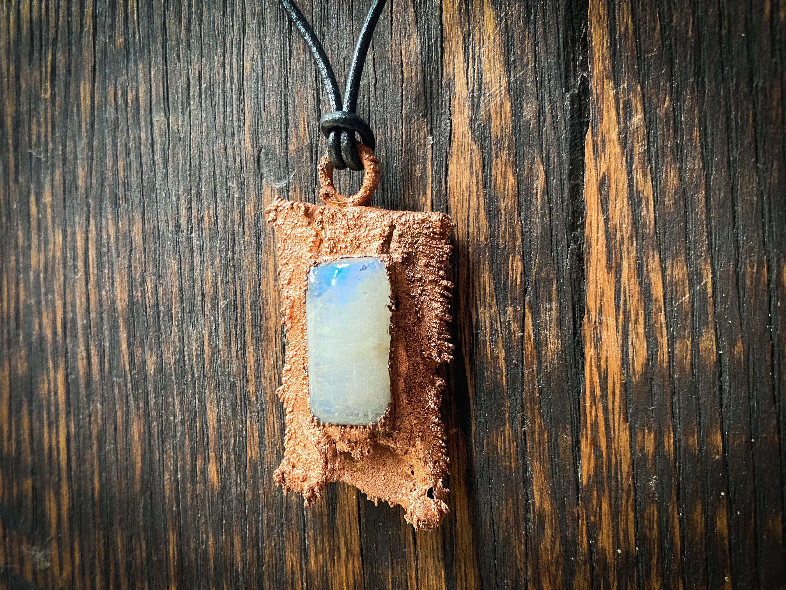 Natural Moonstone Copper Electroformed Necklace
