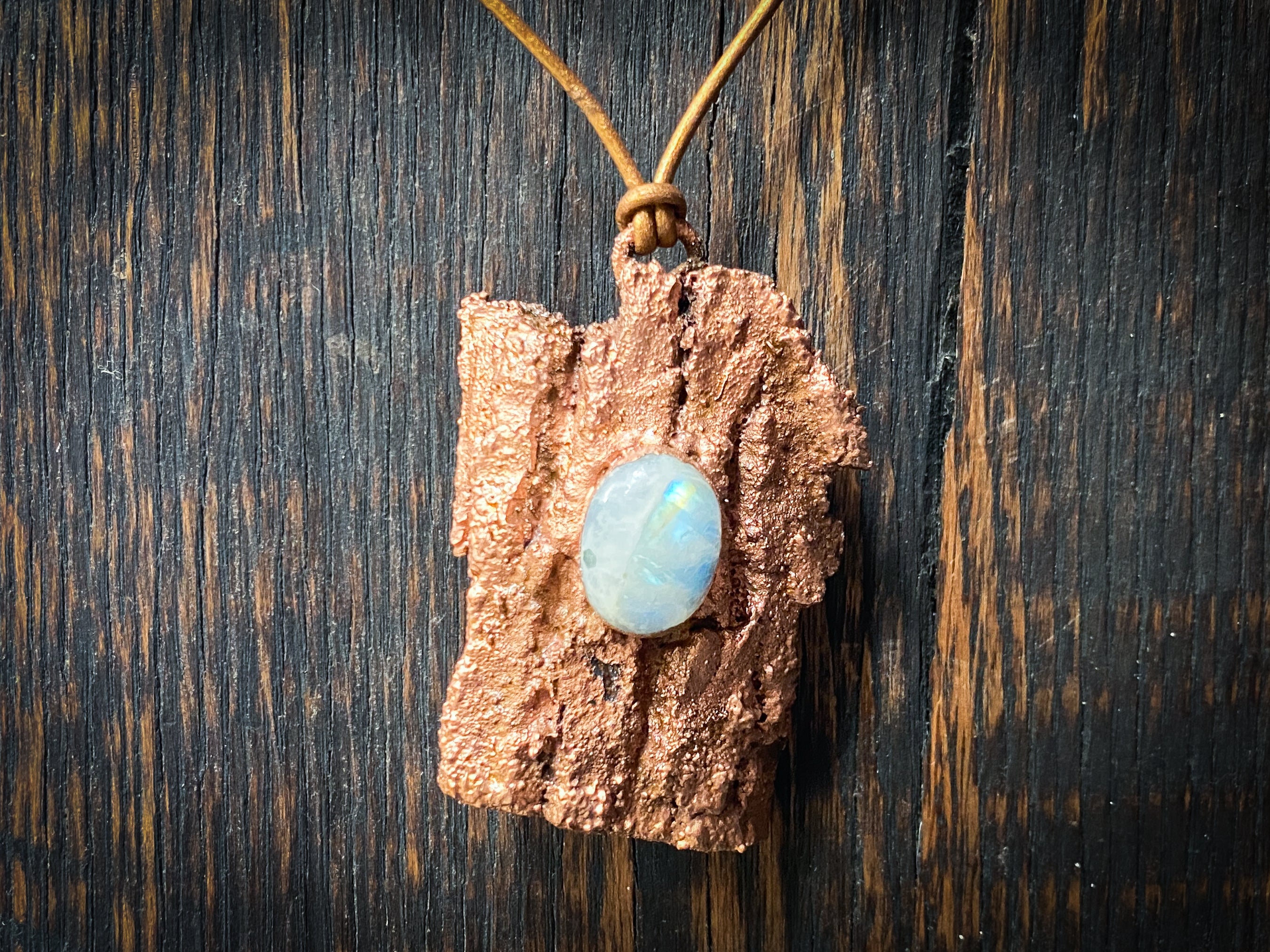 Natural Moonstone Copper Electroformed Necklace