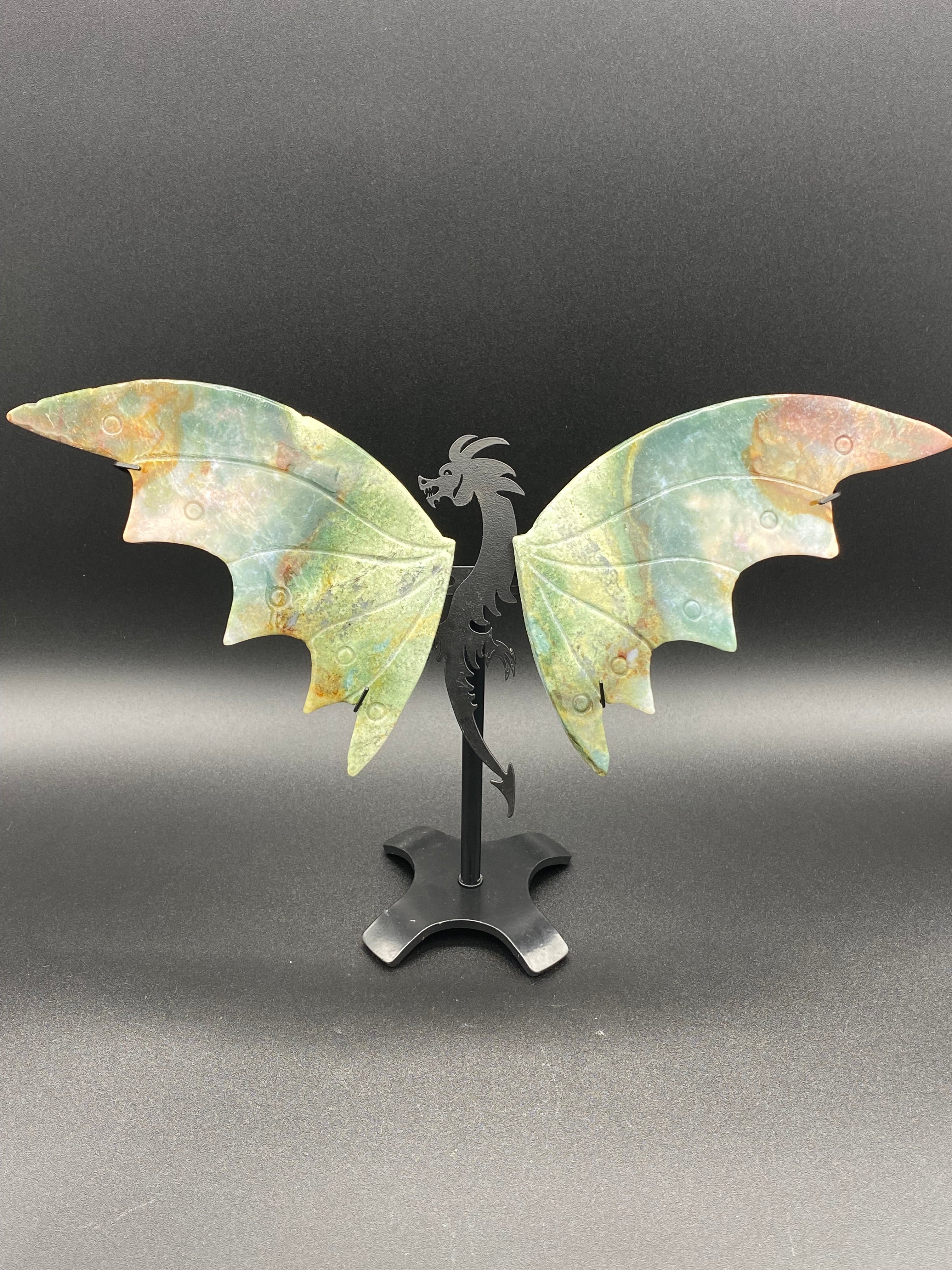 Ocean Jasper Dragon Wings with Stand                 (B)