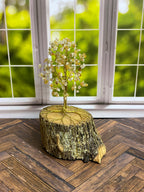 Golden Jade Wire Tree Sculpture on Brass Wire