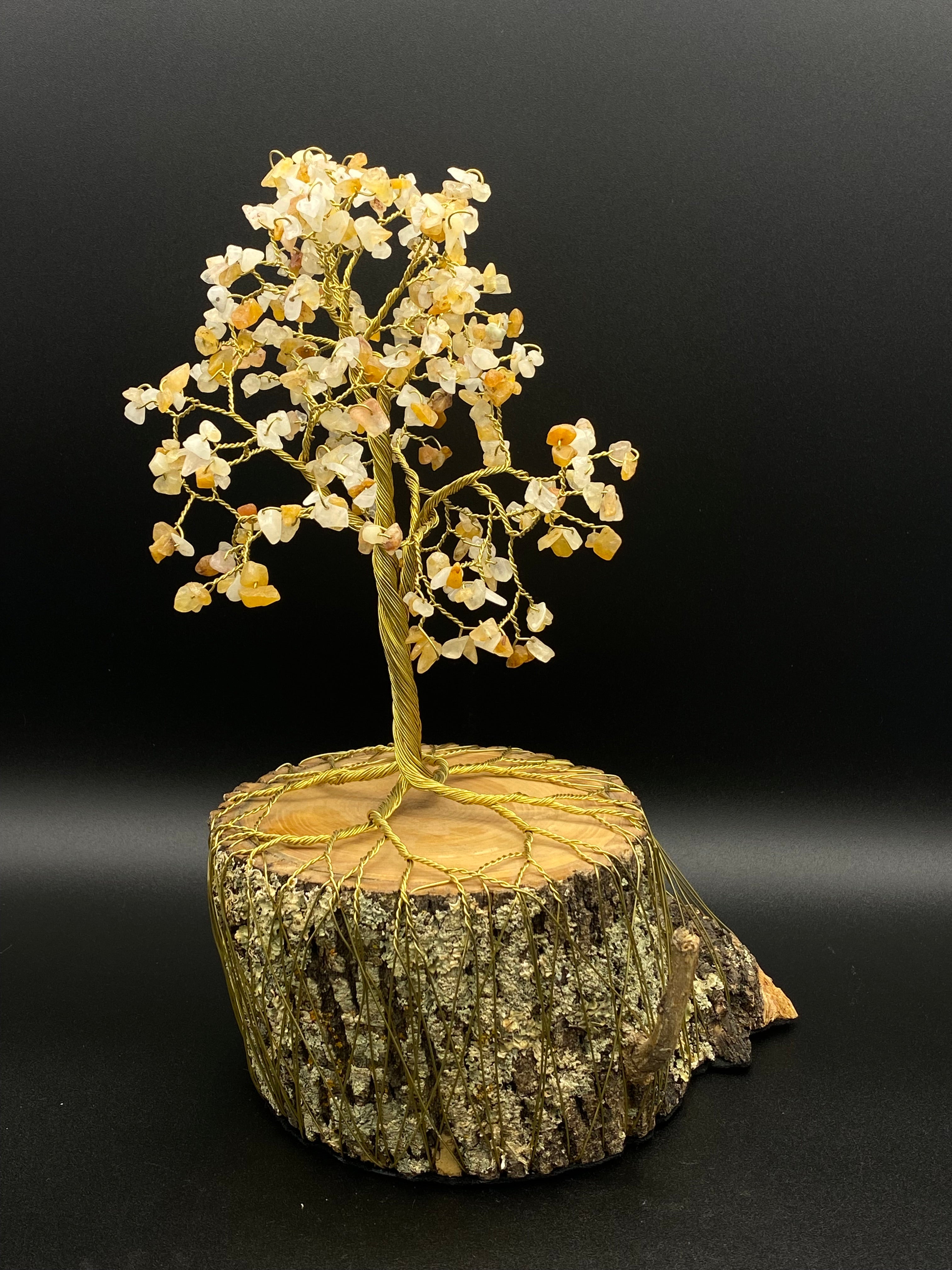 Golden Jade Wire Tree Sculpture on Brass Wire