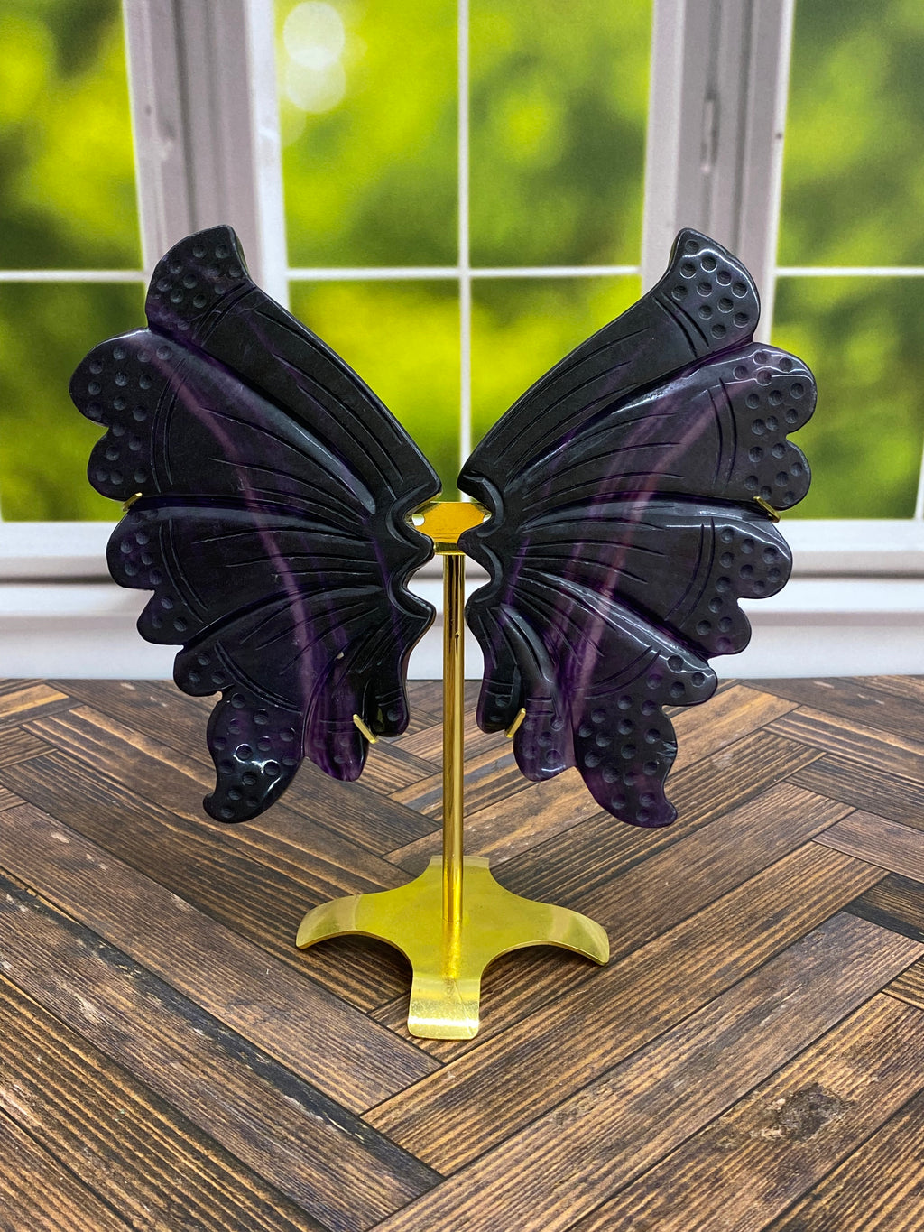 Purple Fluorite Butterfly Wings with Stand