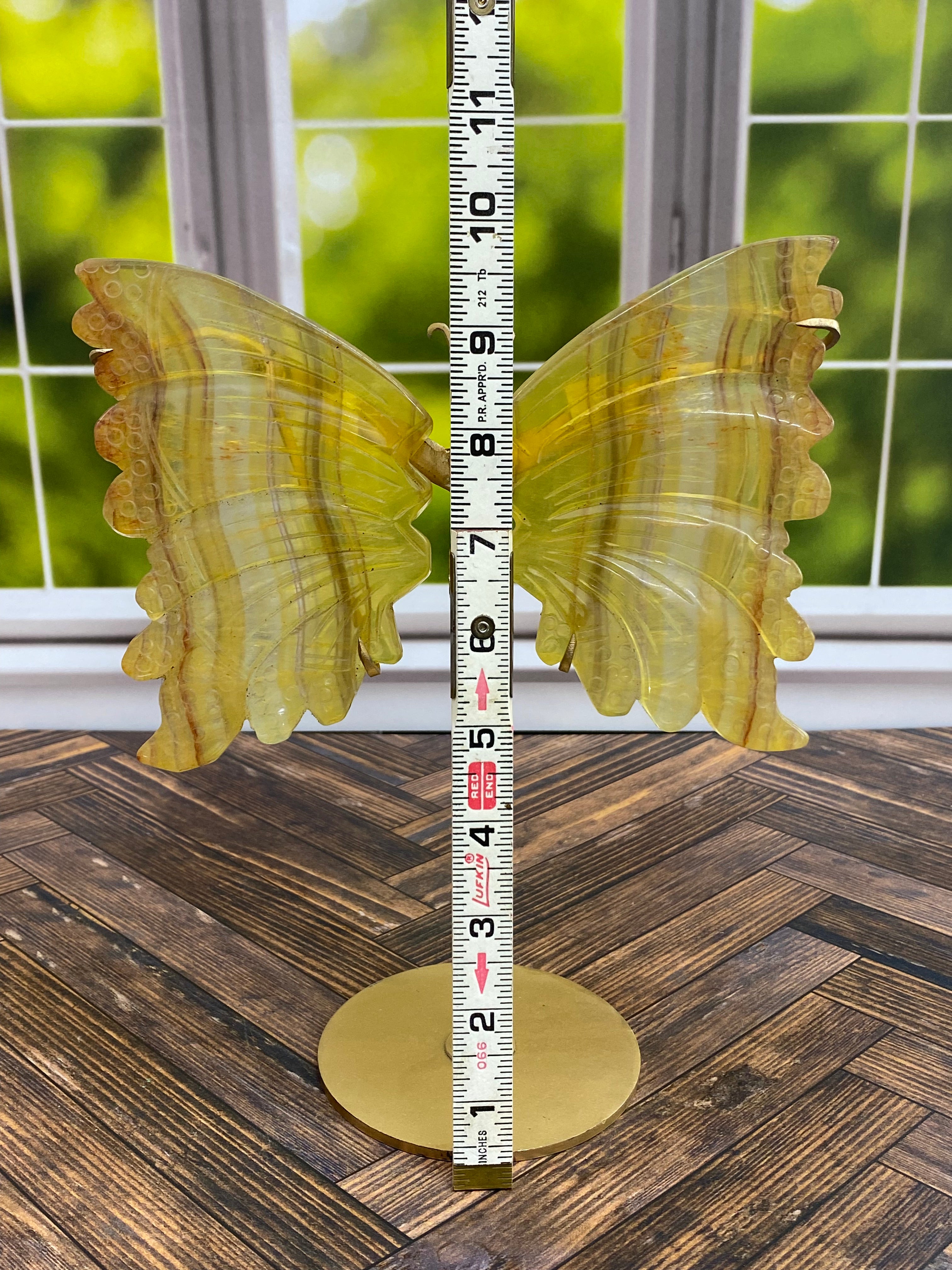 Yellow Fluorite Butterfly Wings with Stand
