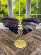 Purple Fluorite Butterfly Wings with Stand