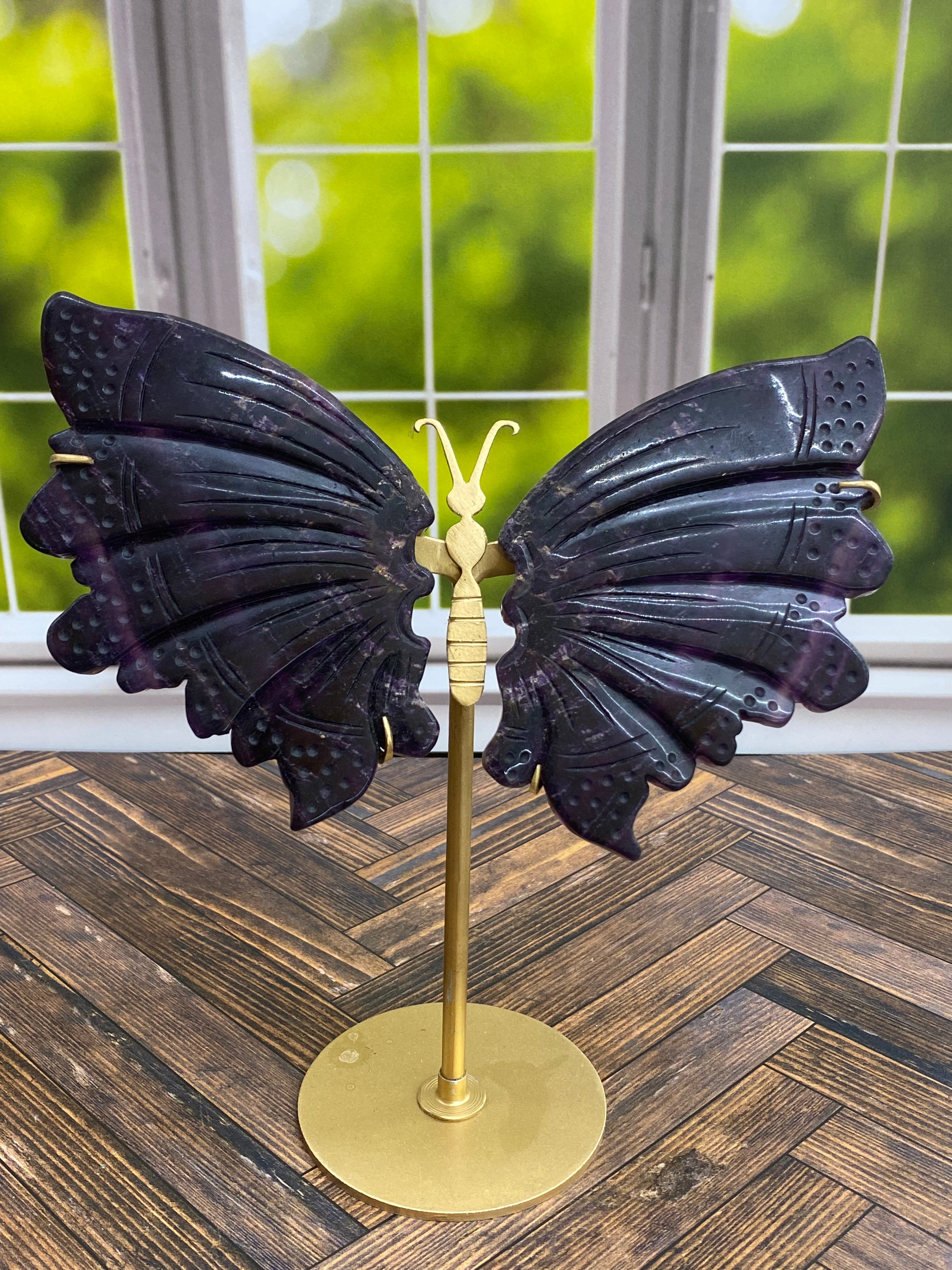 Purple Fluorite Butterfly Wings with Stand