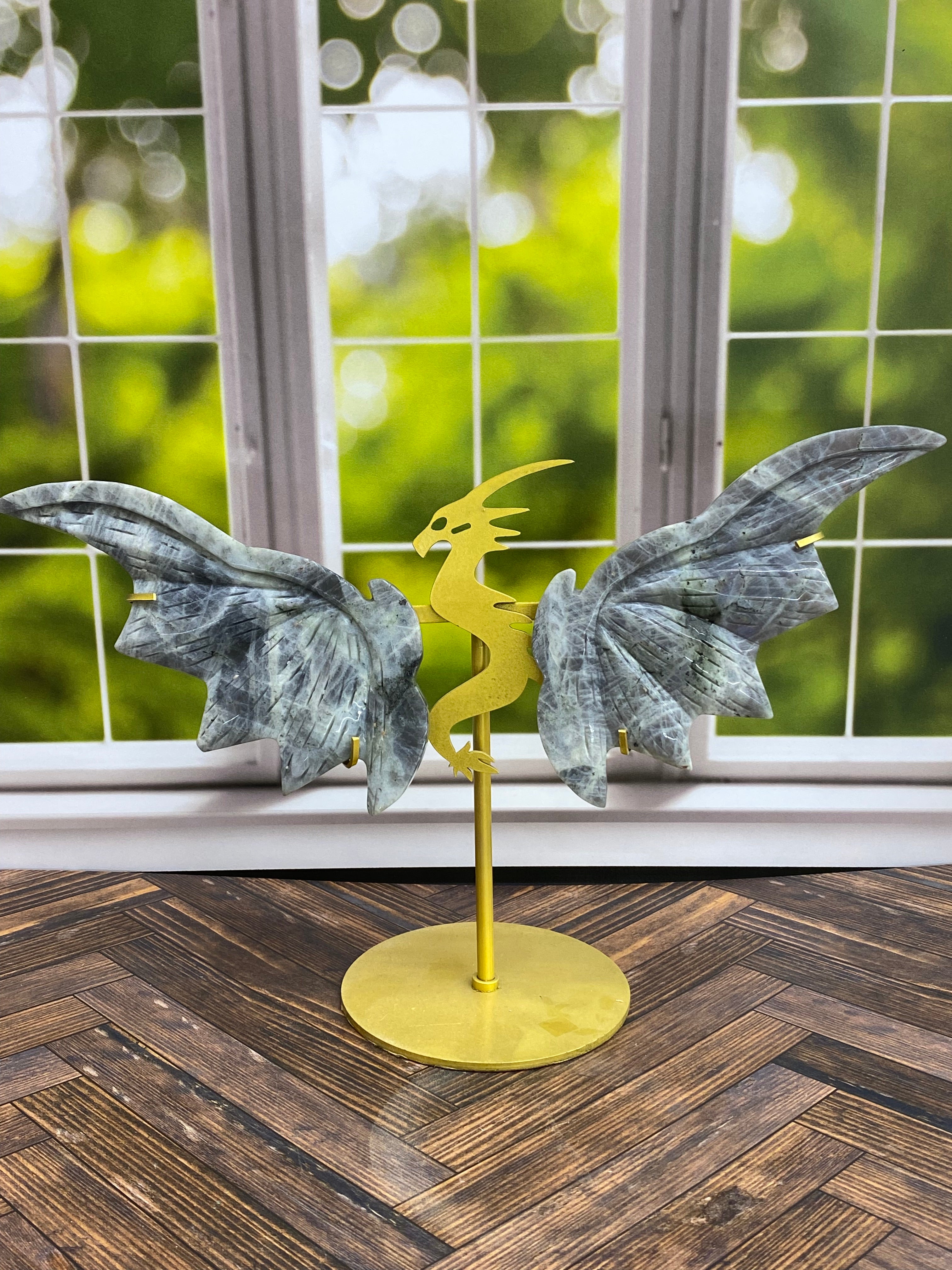 Labradorite Dragon Wings with Stand