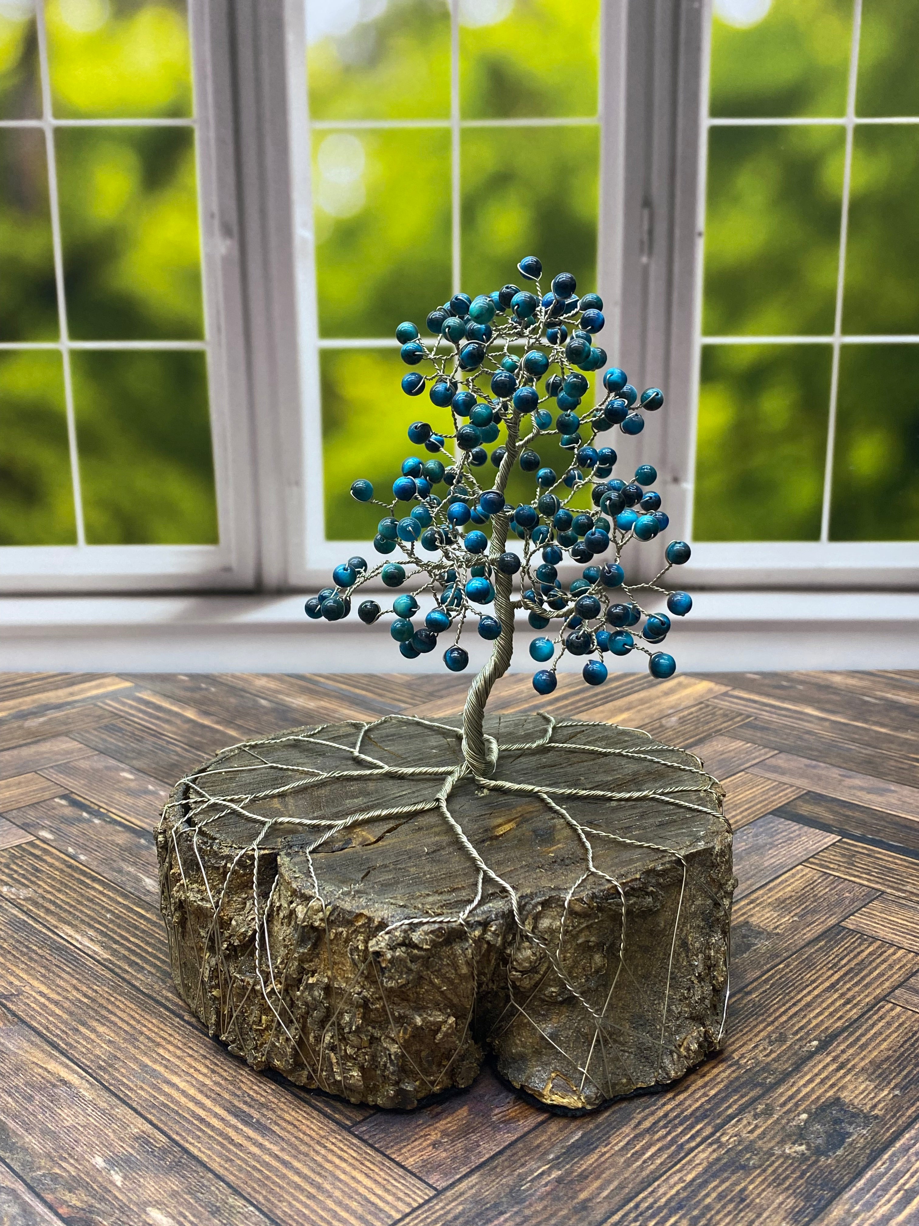Blue Cats Eye Wire Tree Scuplture