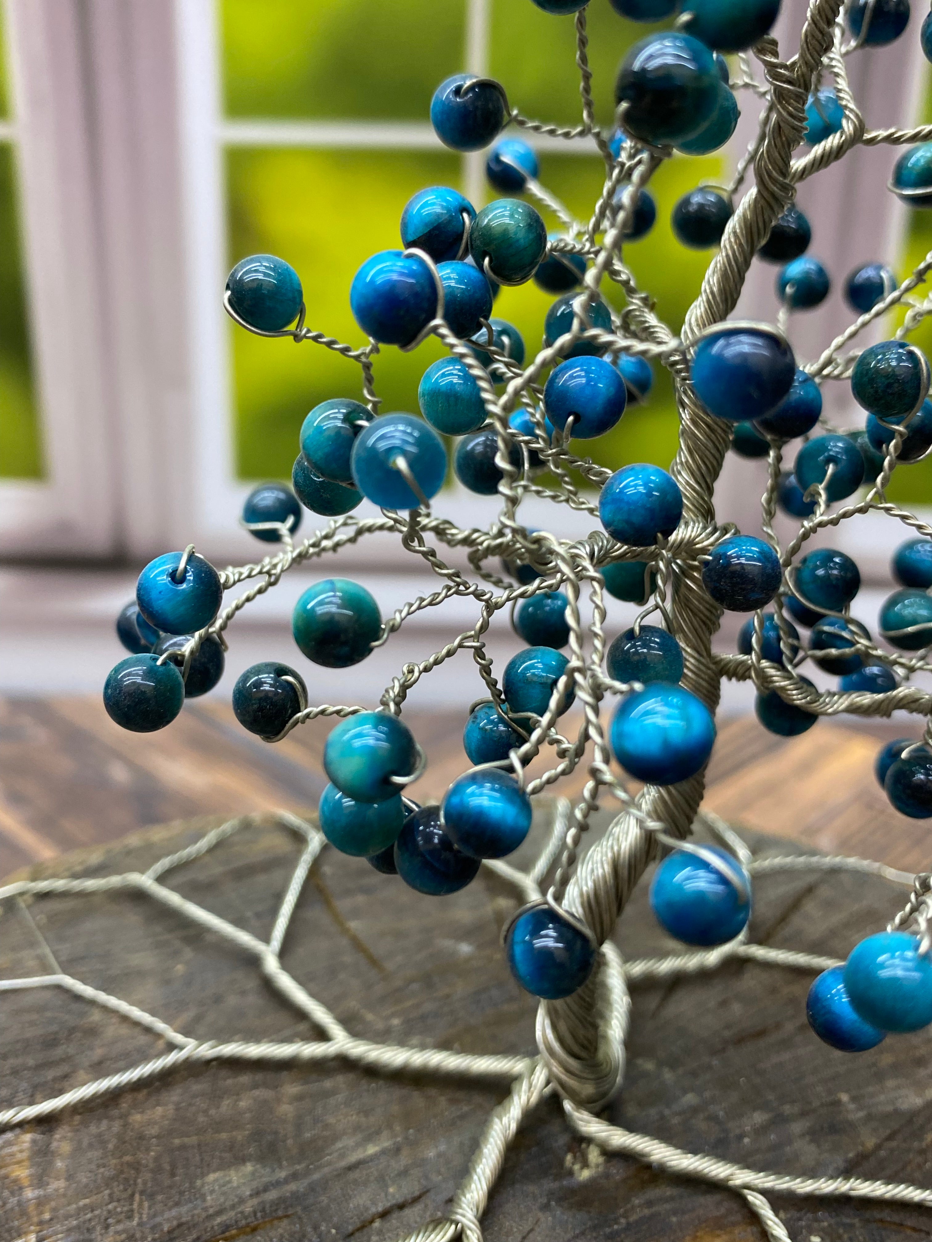 Blue Cats Eye Wire Tree Scuplture