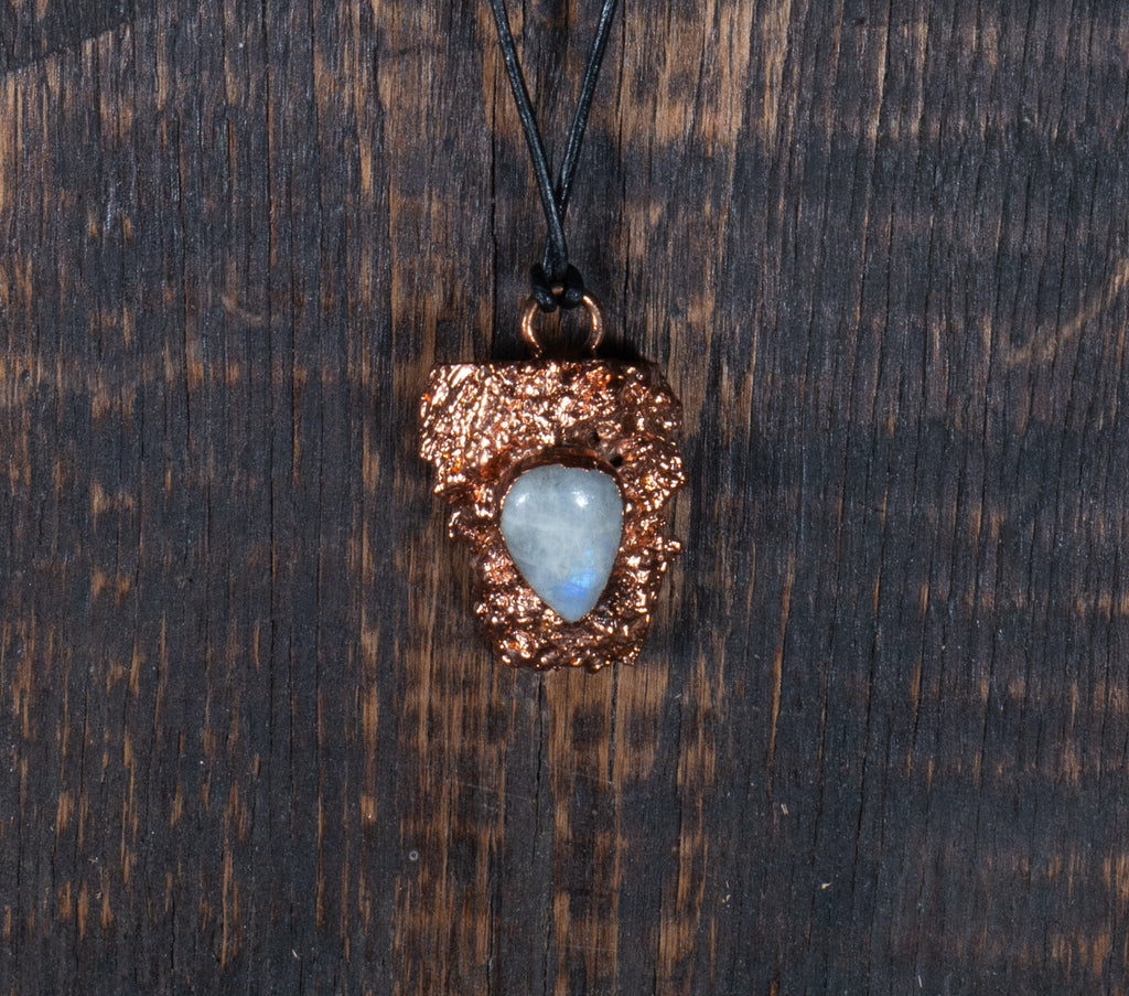Moonstone on Copper Plated Oak Pendent
