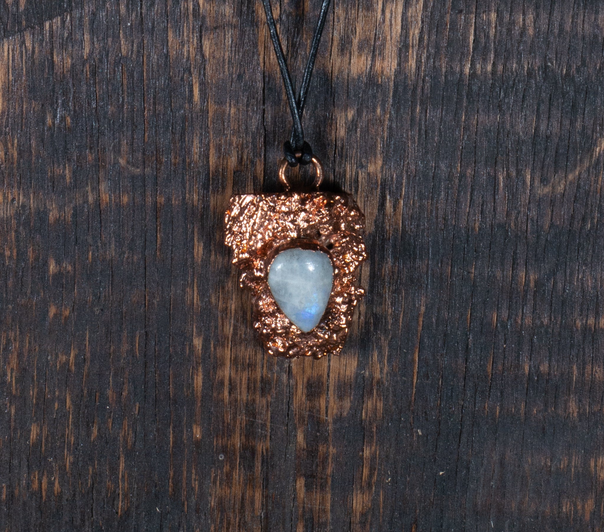 Moonstone on Copper Plated Oak Pendent