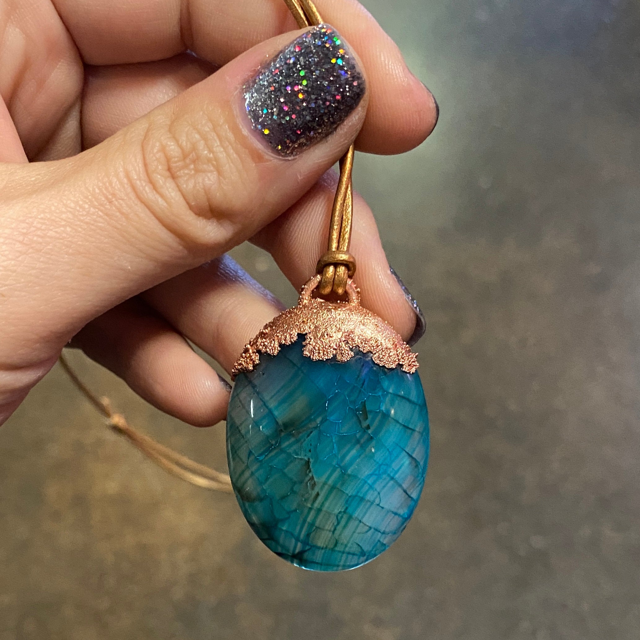 Dragon Vein Agate Copper Electroformed Pendant Necklace